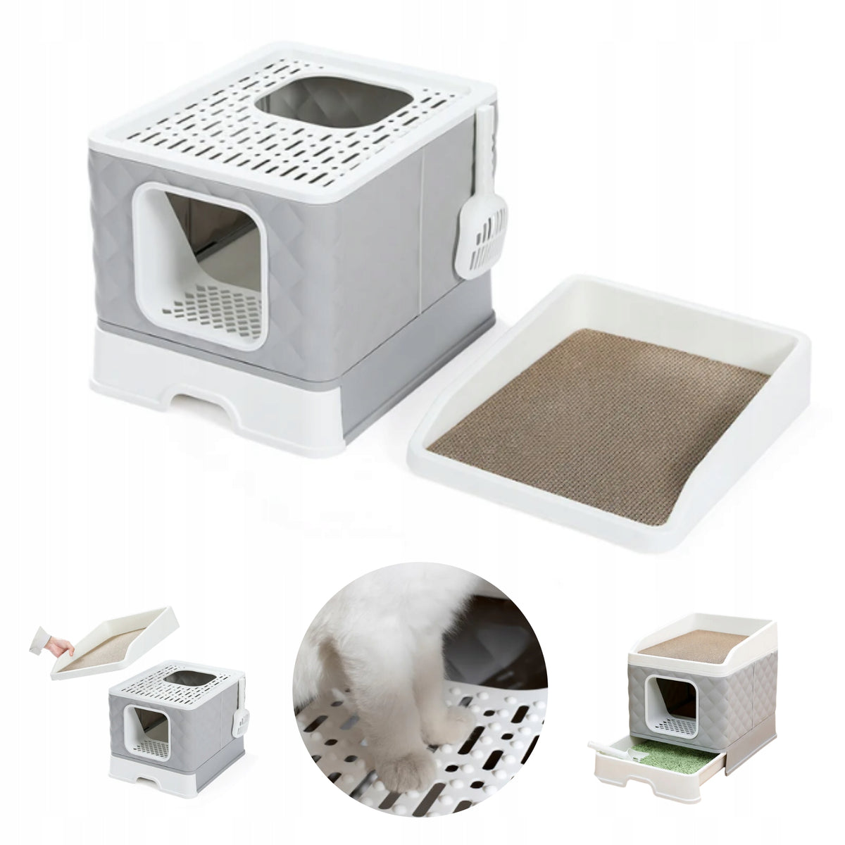 LARGE COVERED LITTER BOX WITH DRAWER AND SCRATCHING POST + CAT LITTER SPATULA Manufacturer code Z-KT4