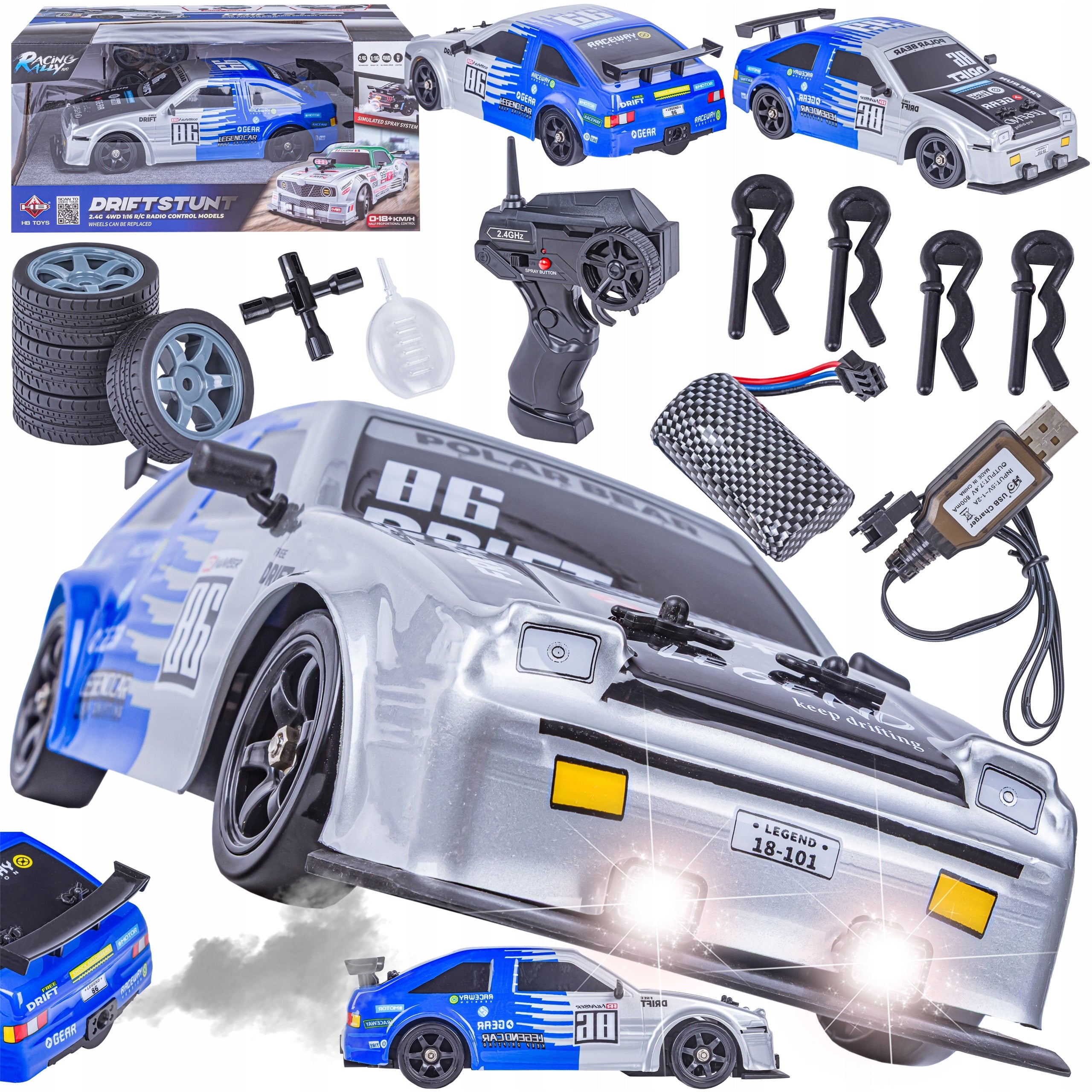 LARGE Car Remote Controlled Auto RC For Drift Led Smoke 4x4 Toyota DRIFT
