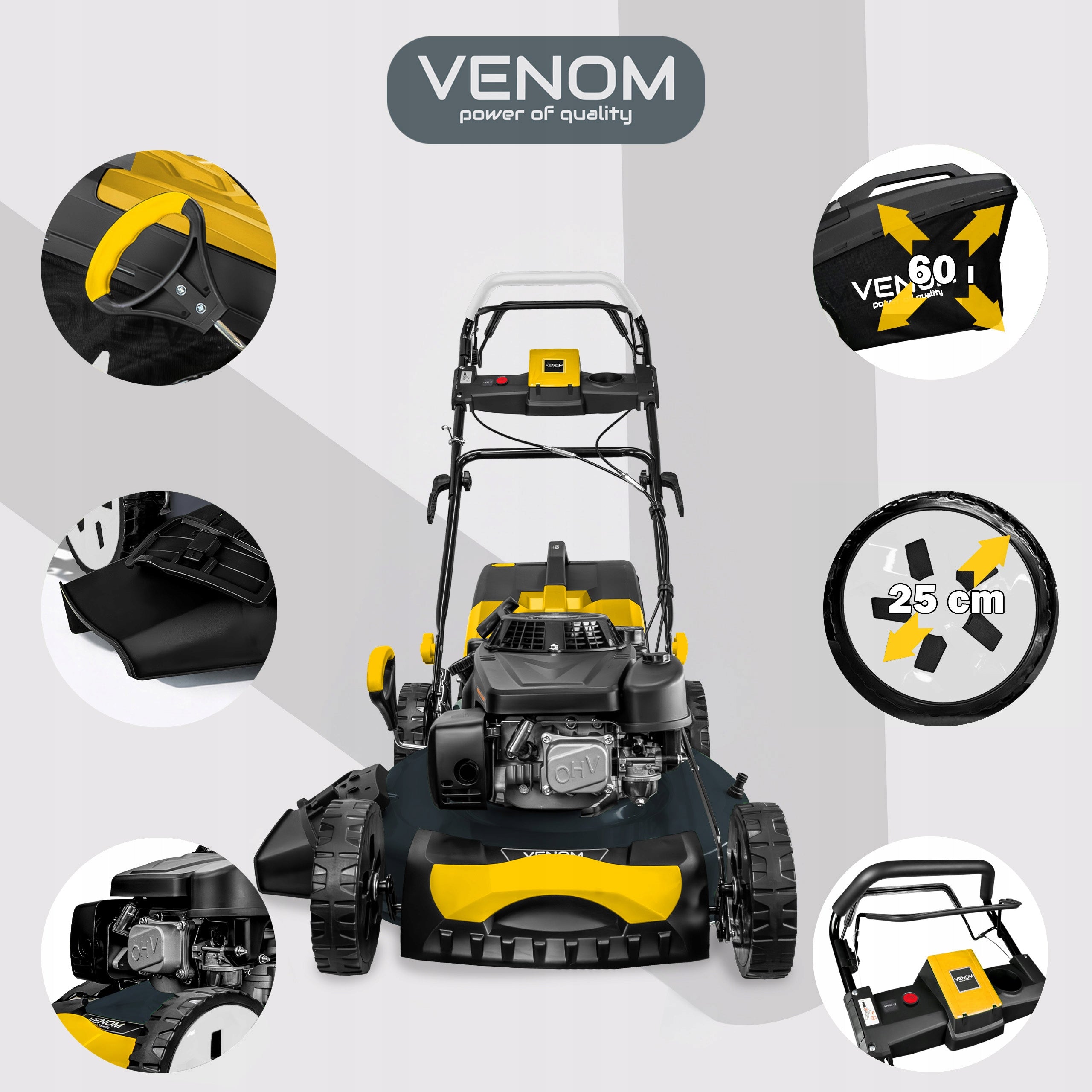 LARGE DIESEL MOWER VENOM EL. START 56CM WITH DRIVE POWERFUL LONCIN 224cc Manufacturer code KOSIARKA SPALINOWA VEN 56SE-224LC LONCIN