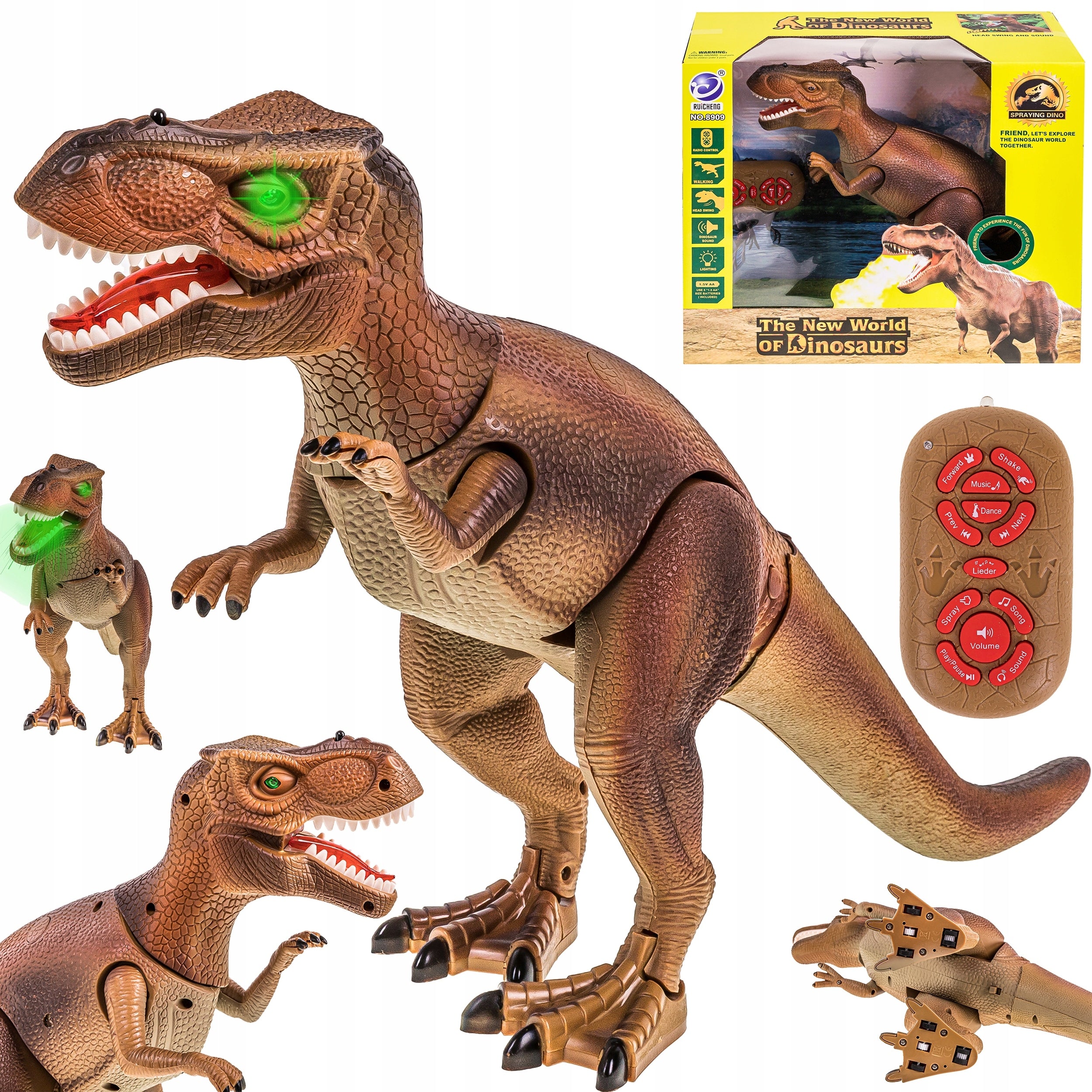 LARGE DINOSAUR T-REX WALKS ROARING GLOWING SMOKE