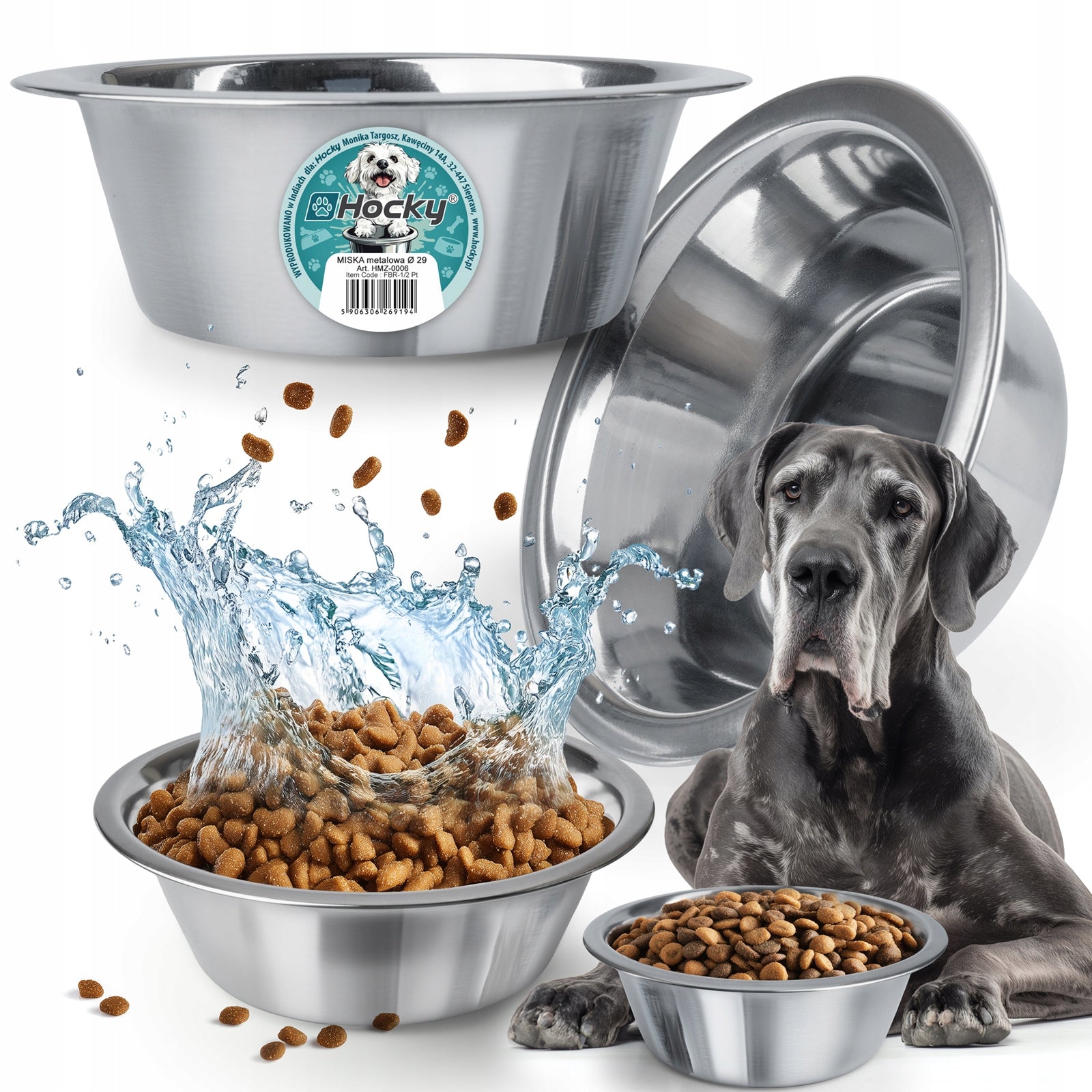LARGE DOG BOWL 4,7l METAL Silver STAINLESS STEEL WATER FOOD