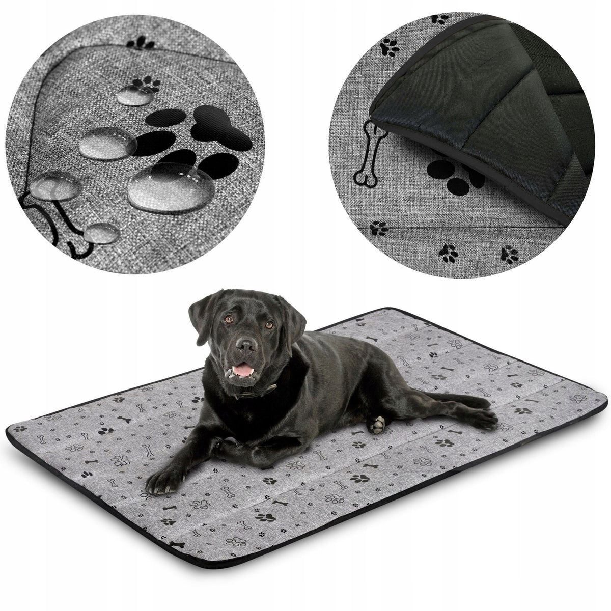 LARGE DOG MAT BED 120x80 cm WATERPROOF GREY BONE SIZE XXL