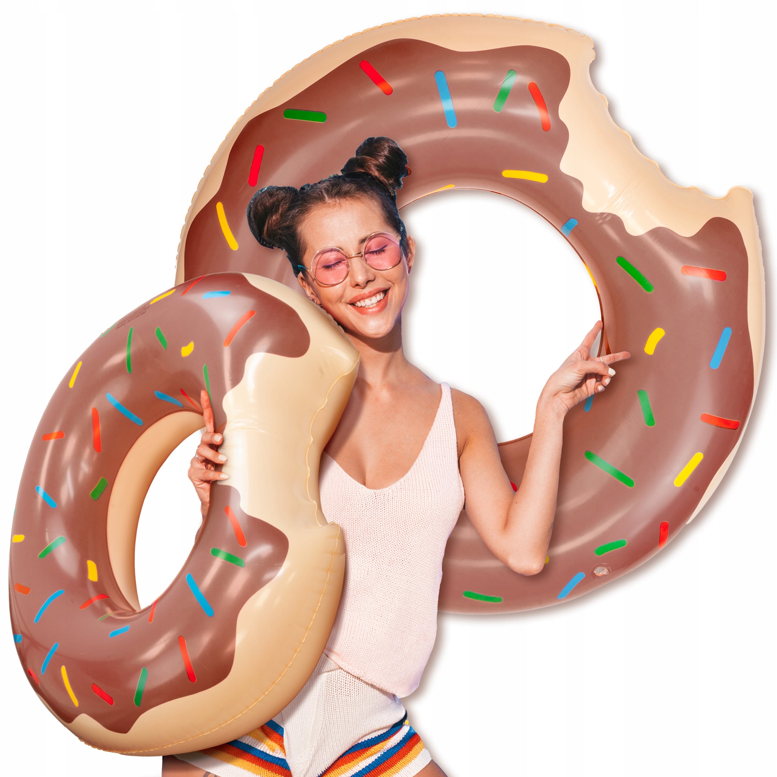 LARGE DONUT INFLATABLE SWIMMING WHEEL COLORFUL MATTRESS OVER THE RIVER WATER