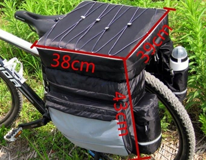 LARGE DOUBLE BICYCLE BAG REAR PANNIER FOR TRUNK 75L XXL Color black