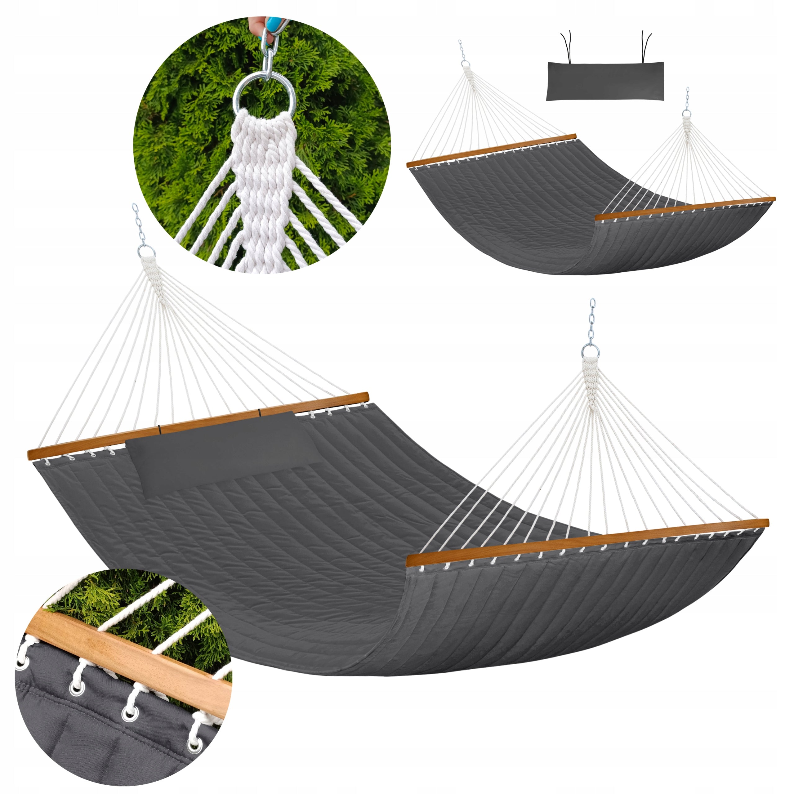 LARGE DOUBLE GARDEN HAMMOCK STRONG STABLE 200x140x358 CM HEADBAND 140 CM