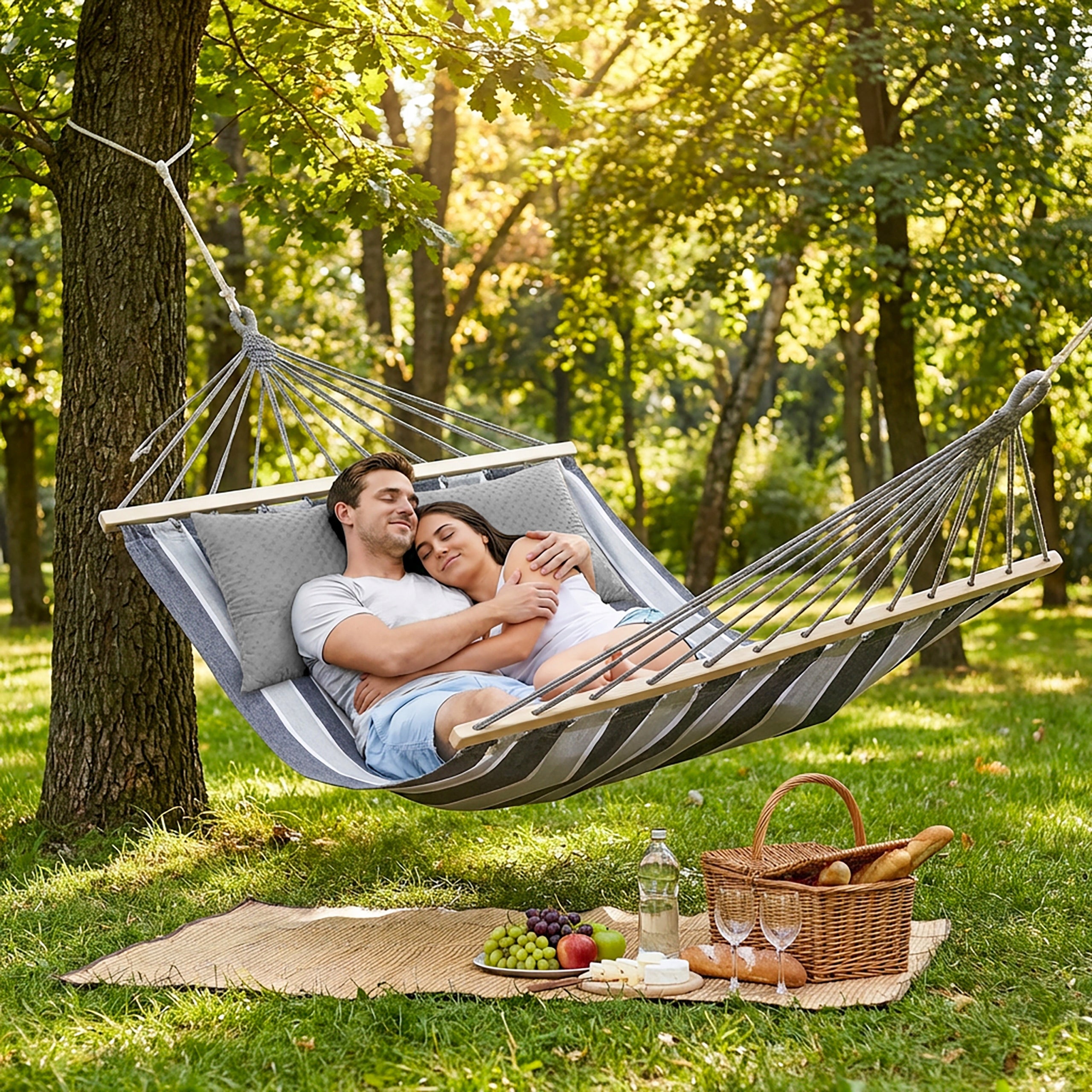 LARGE DOUBLE HAMMOCK GARDEN STRONG XXL HEADBAND 120 CM WITH PILLOWS + ROPES Manufacturer DOMAREX