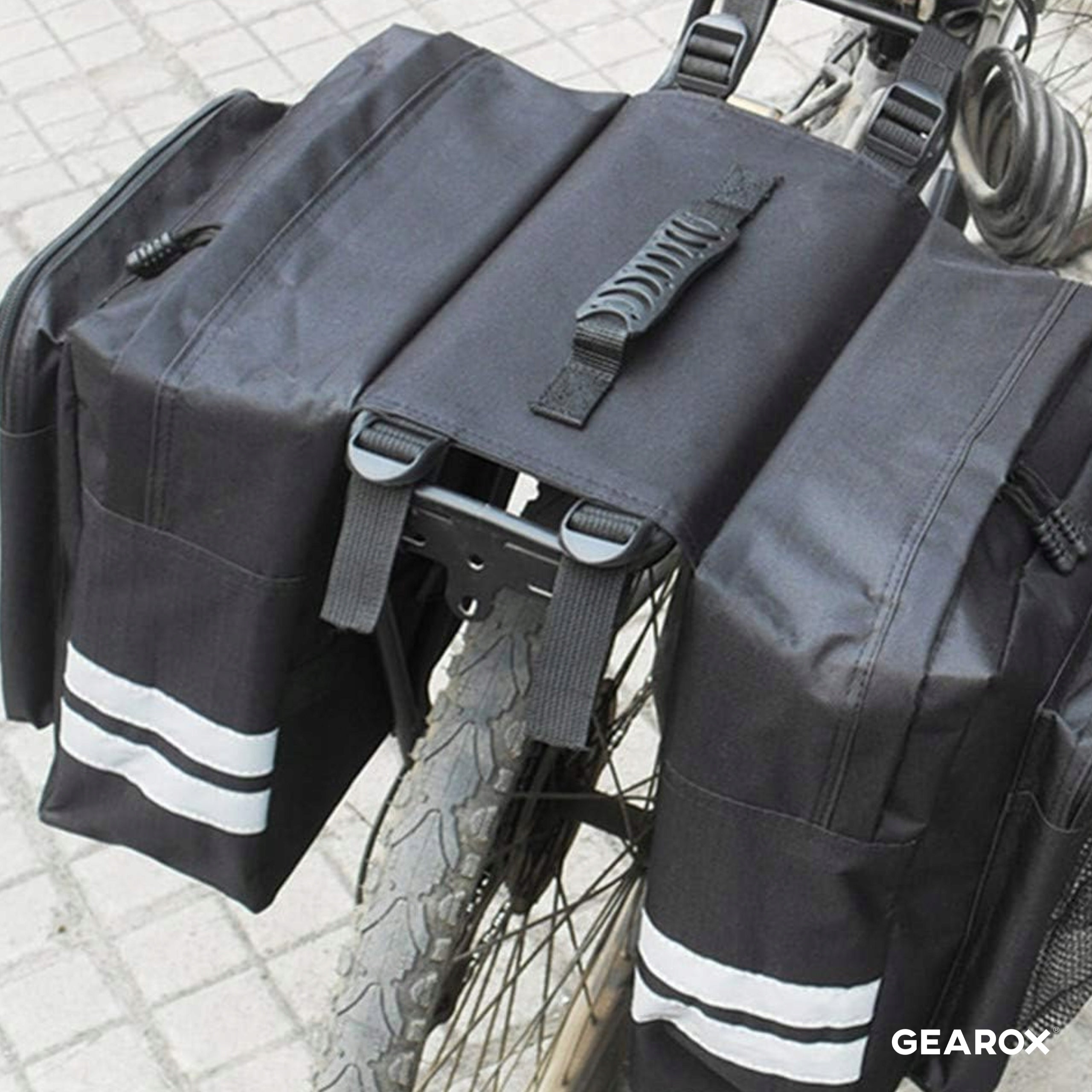 LARGE DOUBLE POUCH BICYCLE BAG REAR FOR TRUNK SIDE TRUNKS 25L Model GEAROX SAKWA ROWEROWA TYLNA 25L KIESZENIE