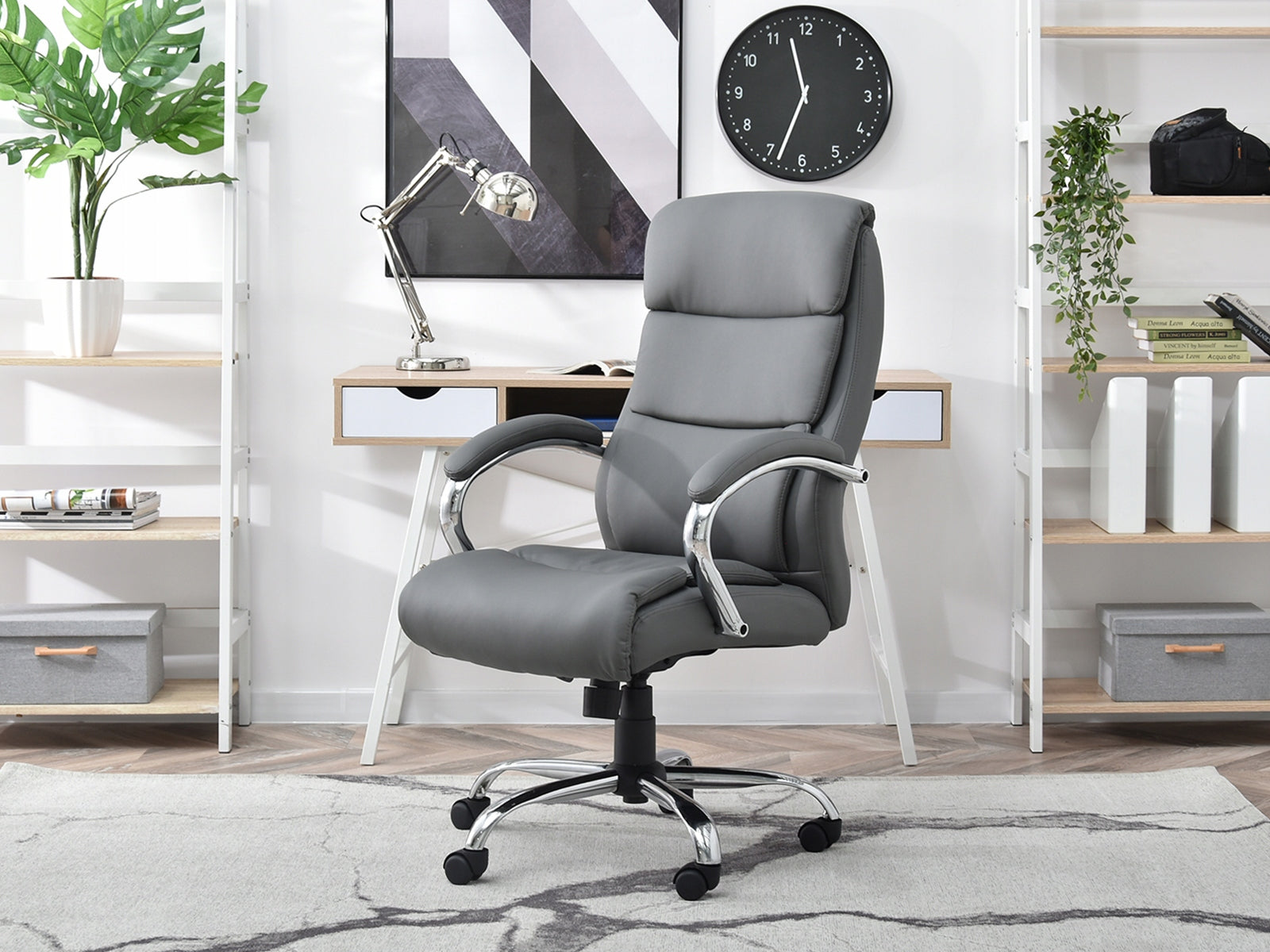 LARGE ECO LEATHER OFFICE CHAIR FOR DOCTOR'S OFFICE LUKS GREY CHROME Brand Mebel-Partner