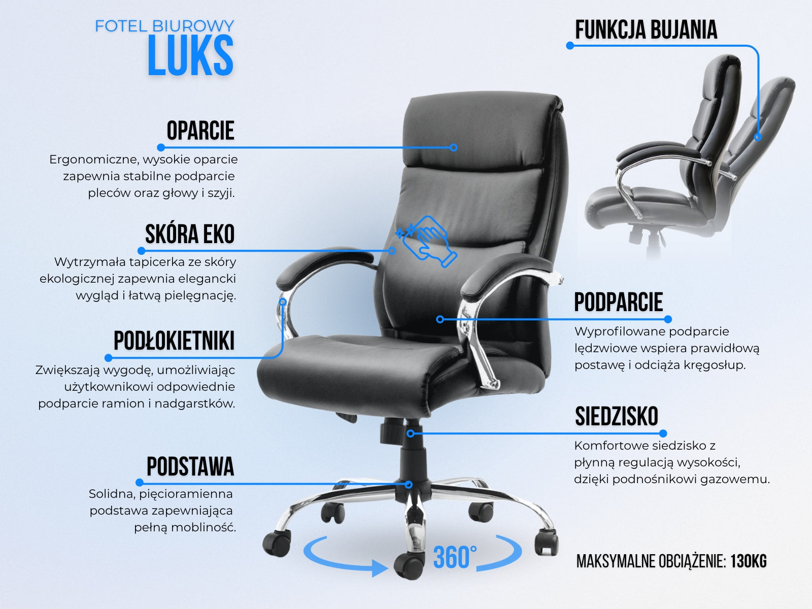 LARGE ECO LEATHER OFFICE CHAIR FOR DOCTOR'S OFFICE LUKS GREY CHROME Manufacturer code 5907698605706