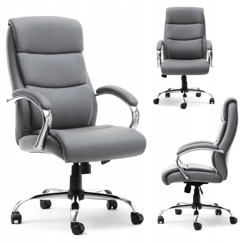 LARGE ECO LEATHER OFFICE CHAIR FOR DOCTOR'S OFFICE LUKS GREY CHROME