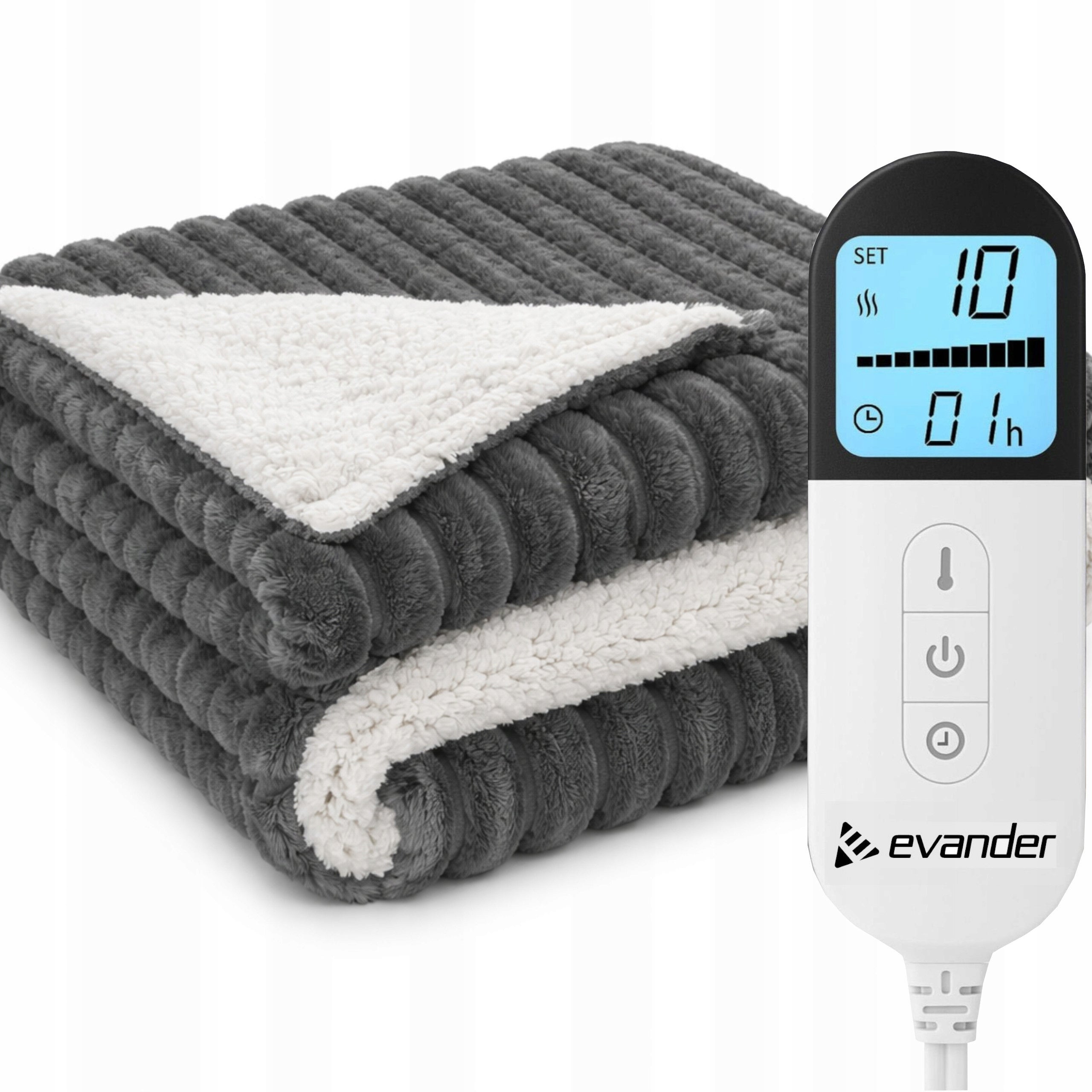 LARGE ELECTRIC BLANKET 170x160 HEATING MAT THICK SHERPA STRIPS LCD REMOTE CONTROL