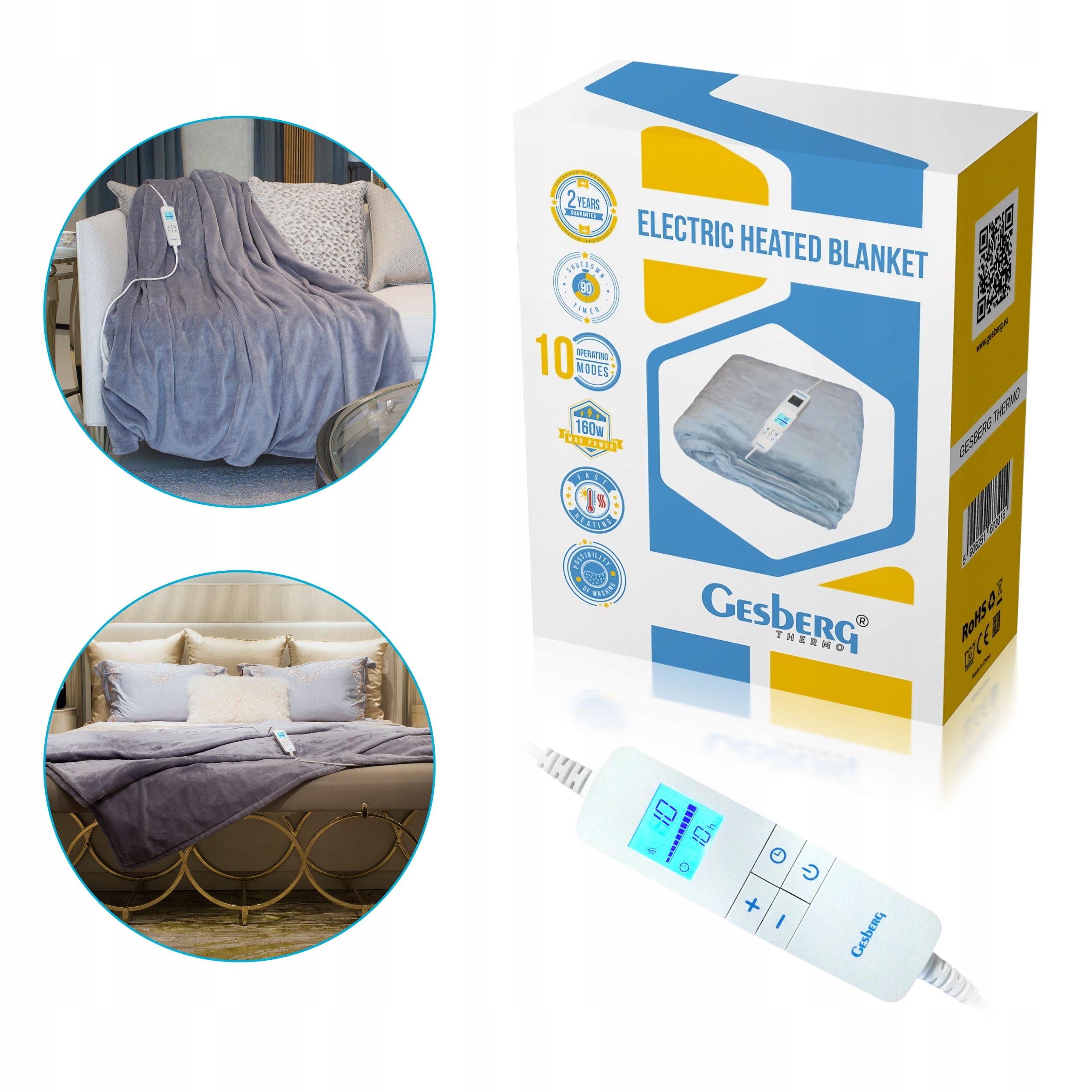 LARGE ELECTRIC BLANKET GESBERG SUPER SOFT LCD 180x130 CHRISTMAS GIFT