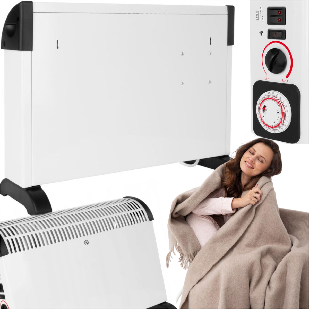 LARGE ELECTRIC HEATER WITH CONTROL PANEL FOR WALL AND FLOOR 2in1