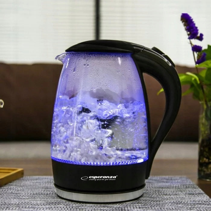 LARGE ELECTRIC KETTLE WIRELESS GLASS LED Safety non-heating base heat-resistant handles overheating protection protection against switching on an empty device