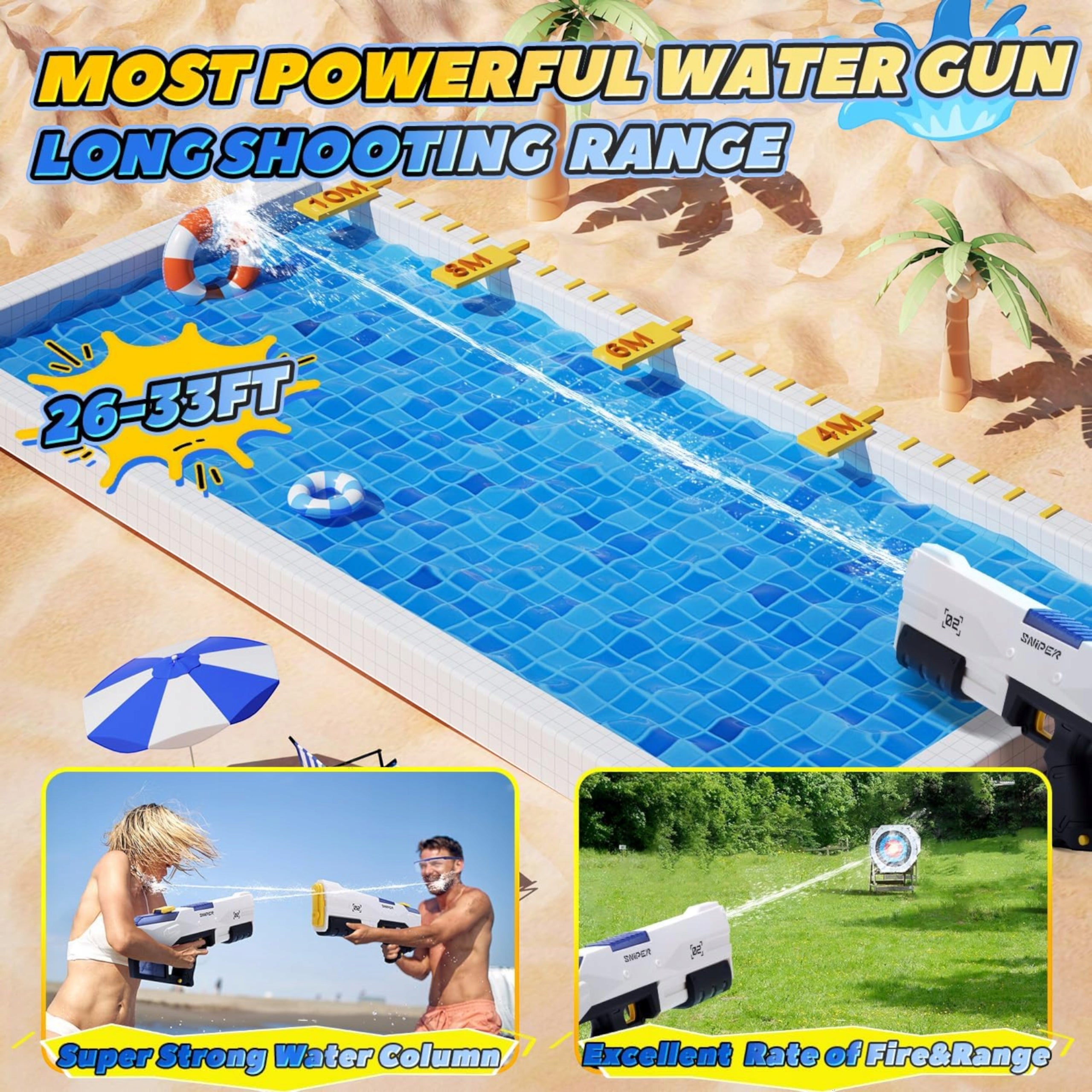 LARGE ELECTRIC WATER GUN AUTOMATIC WATER INTAKE RANGE 12M Length 43 cm