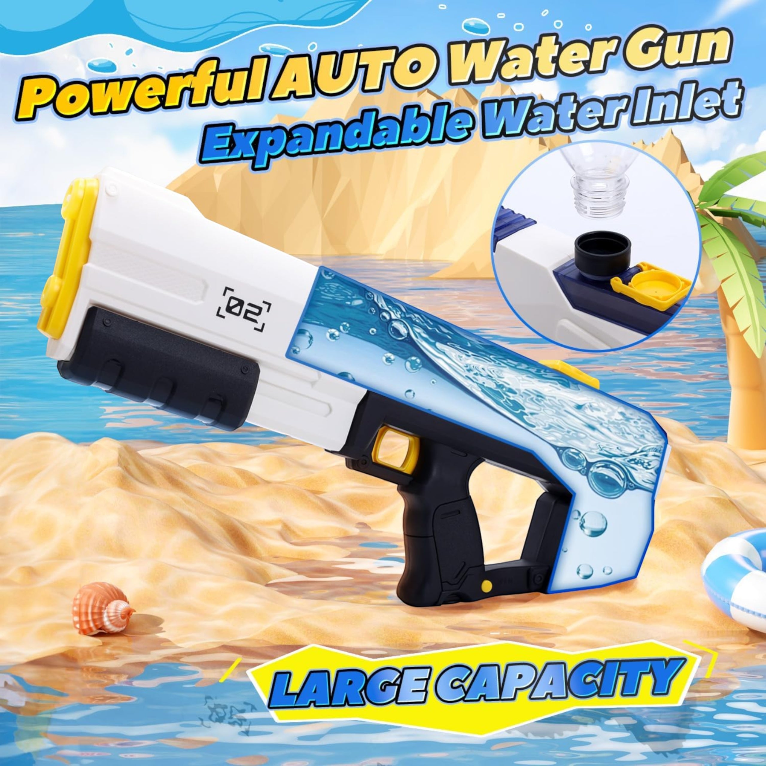 LARGE ELECTRIC WATER GUN AUTOMATIC WATER INTAKE RANGE 12M Product width 17 cm