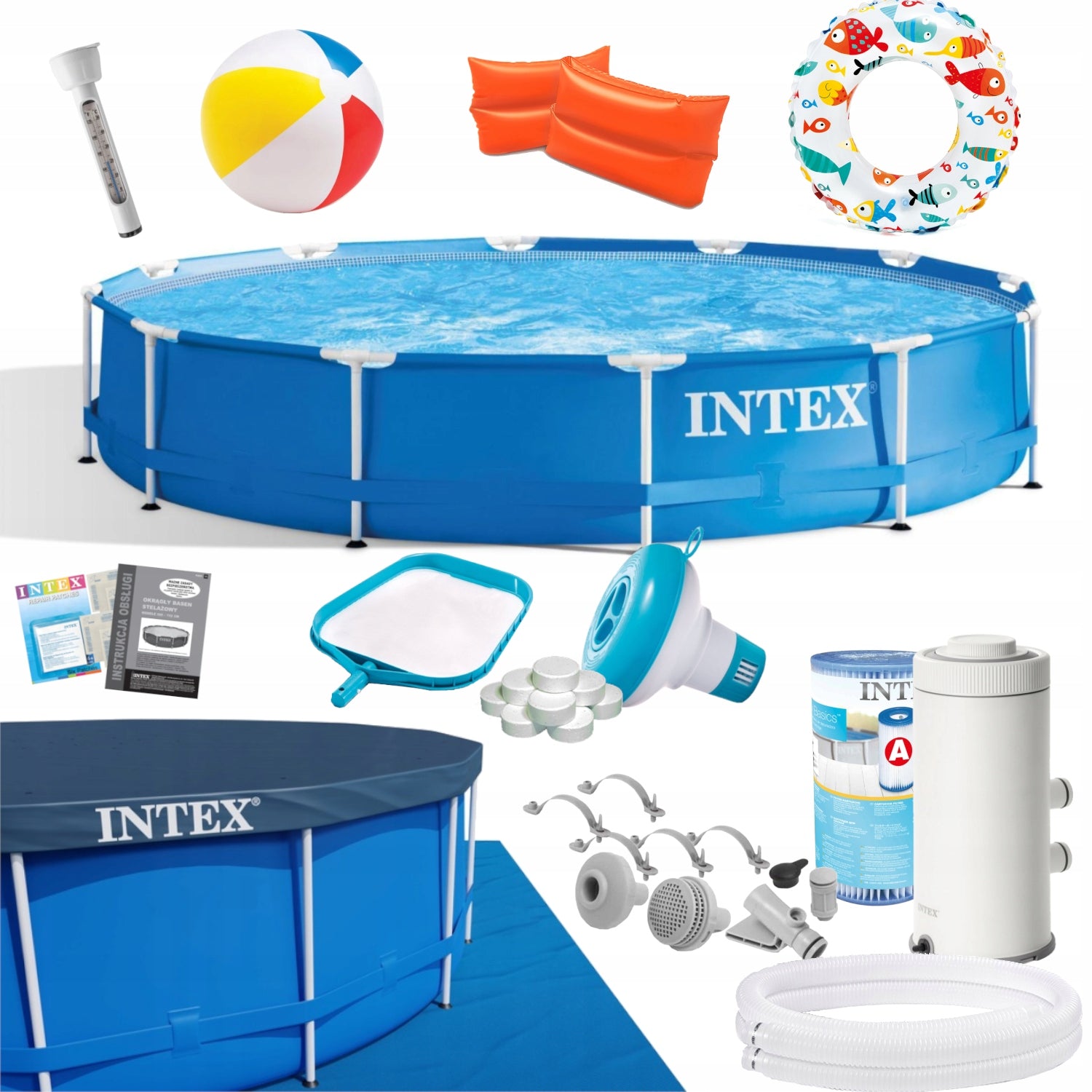 LARGE FAMILY RACK GARDEN POOL INTEX 366x76 18in1 Set + FREEBIE