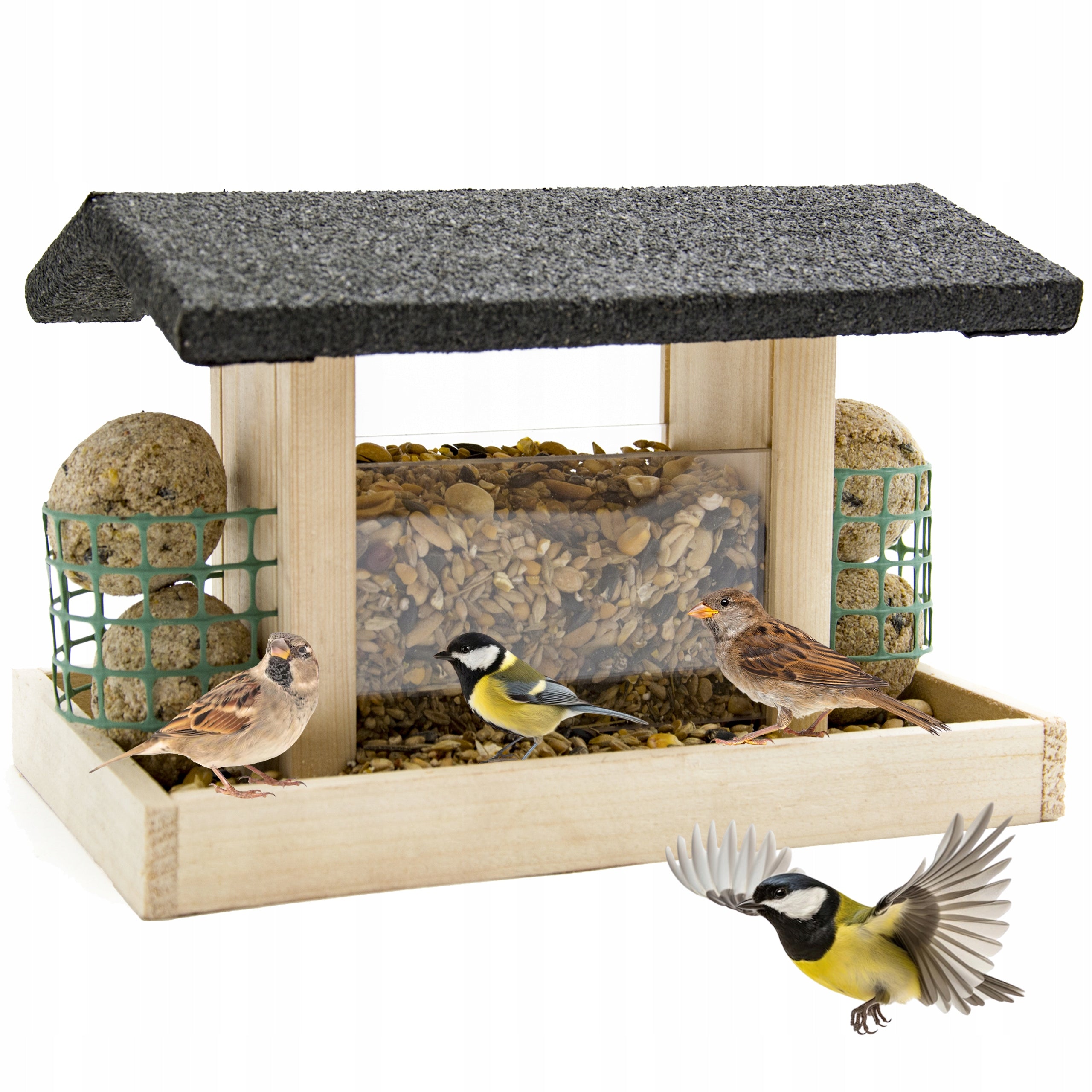 LARGE FEEDER WOODEN FOOD BOOTH BALLS GRAIN FOR WILD BIRDS XL