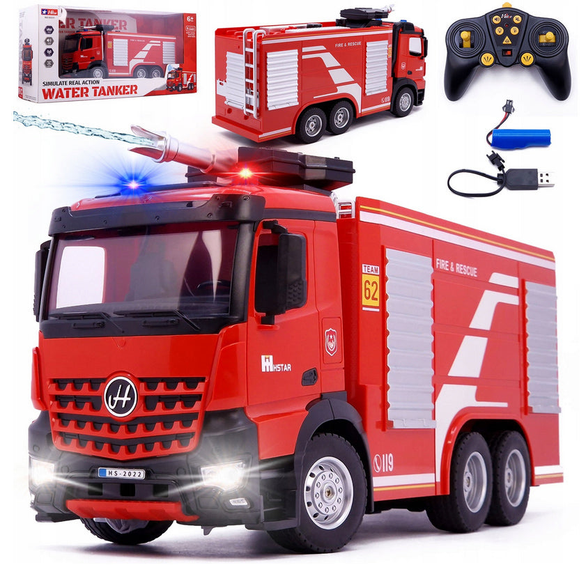 LARGE FIRE BRIGADE REMOTE CONTROLLED AUTO rc FIRE TRUCK PILOT LED WATER