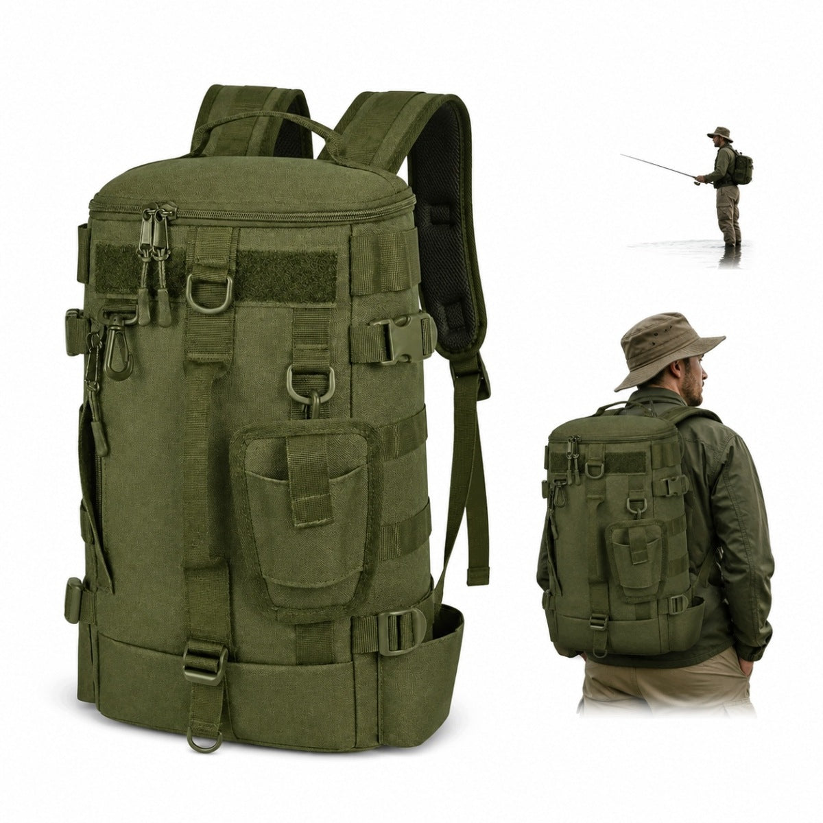 LARGE FISHING BACKPACK STRONG WATERPROOF PRACTICAL HIKING BAG