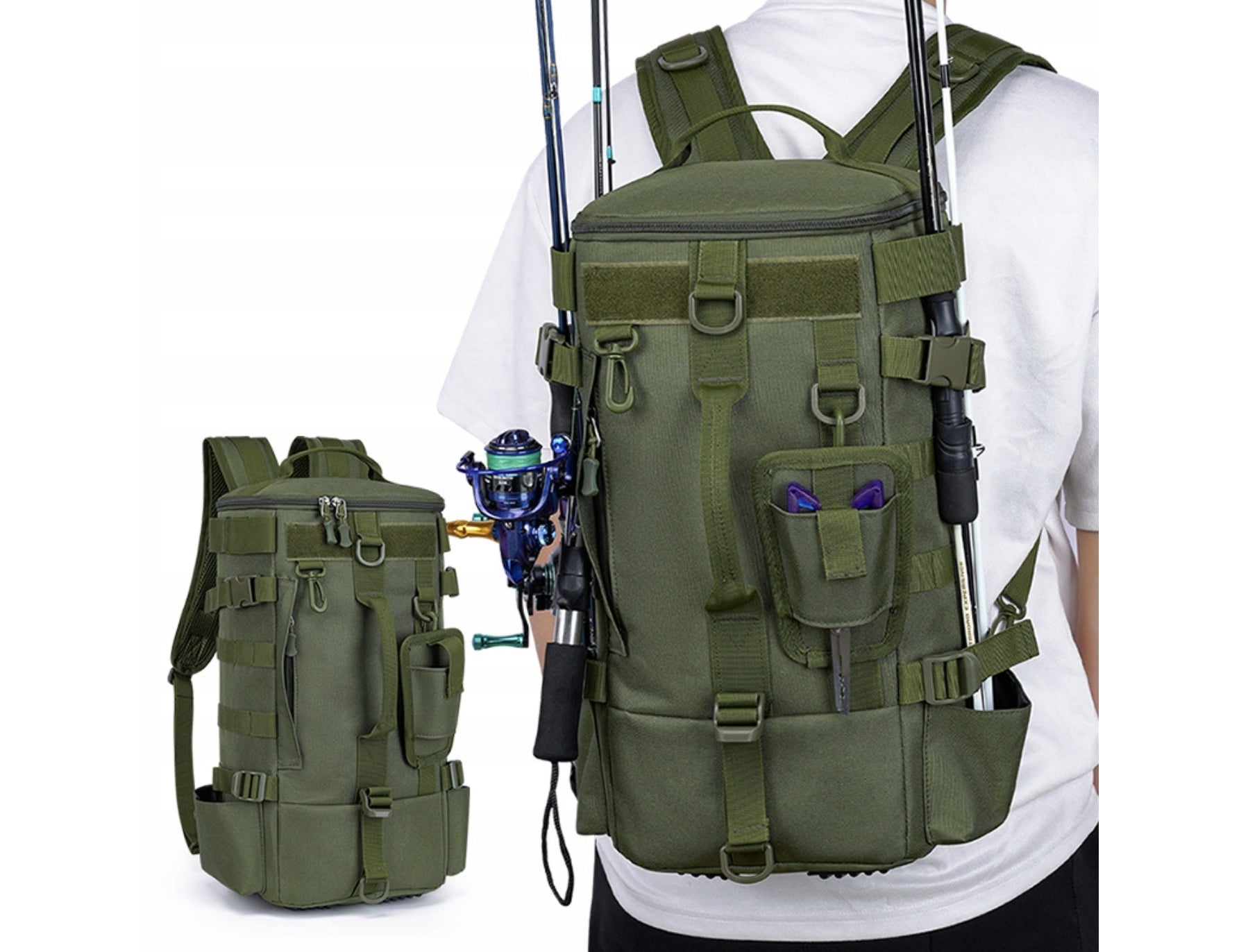 LARGE FISHING BACKPACK STRONG WATERPROOF PRACTICAL HIKING BAG