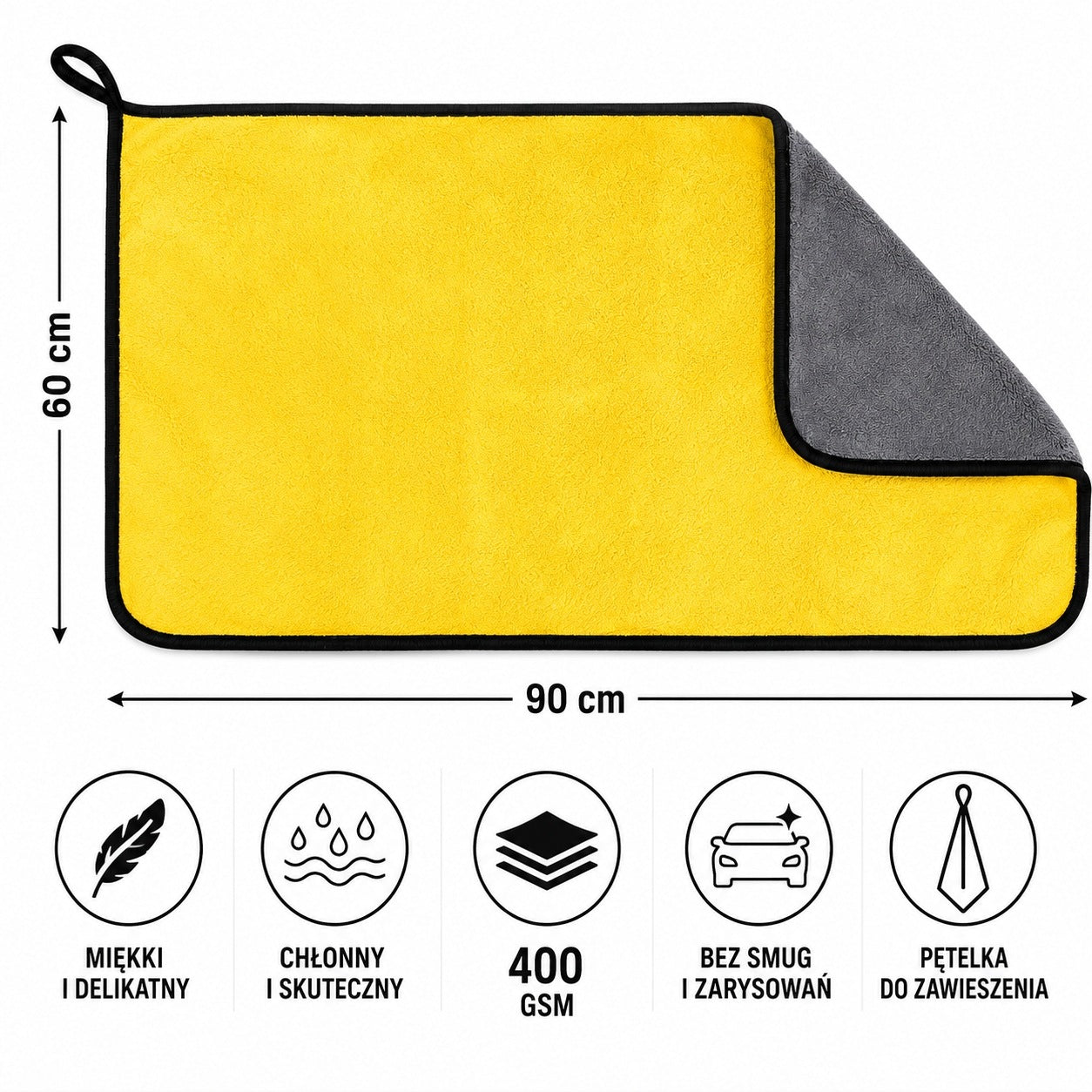 LARGE FLUFFY TOWEL FOR DRYING CAR MICROFIBER 60X90cm 400 GS Packaging status original