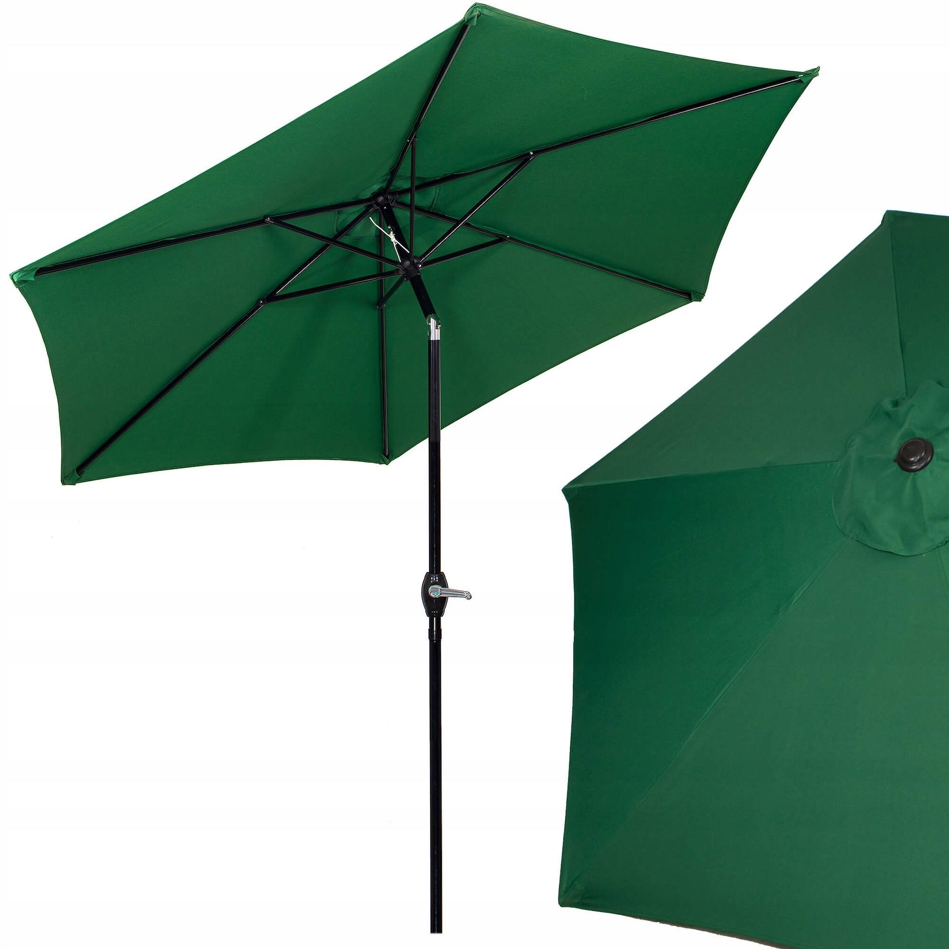 LARGE FOLDABLE GARDEN UMBRELLA, GREEN, BROKEN, STRONG, 260 cm, WITH A CRANK, SOLID Packaging status original