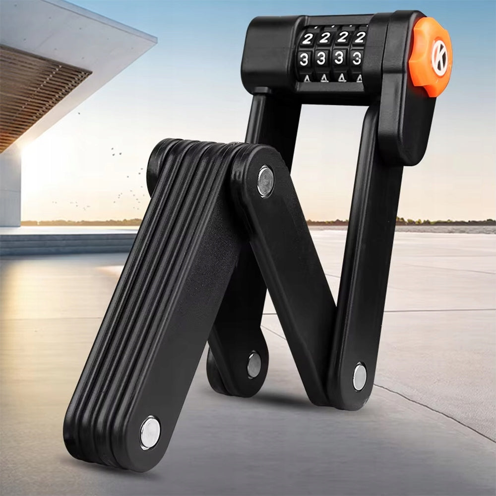 LARGE FOLDING BICYCLE LOCK FOR BICYCLE CIPHER CODE HARDENED STEEL Color black