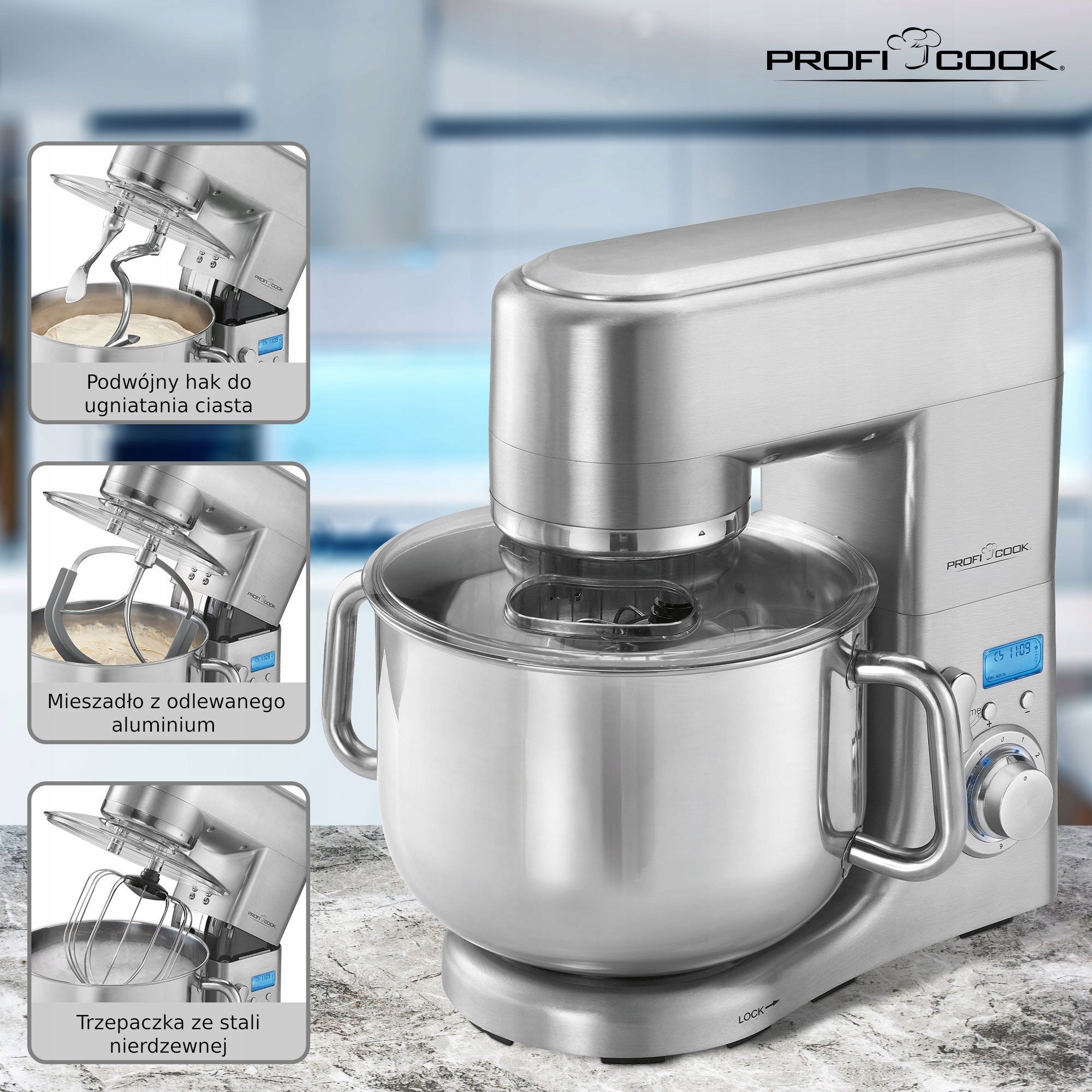 LARGE FOOD PROCESSOR PROFICOOK PC-KM 10 LITERS (SILVER) Power rating 1500 W