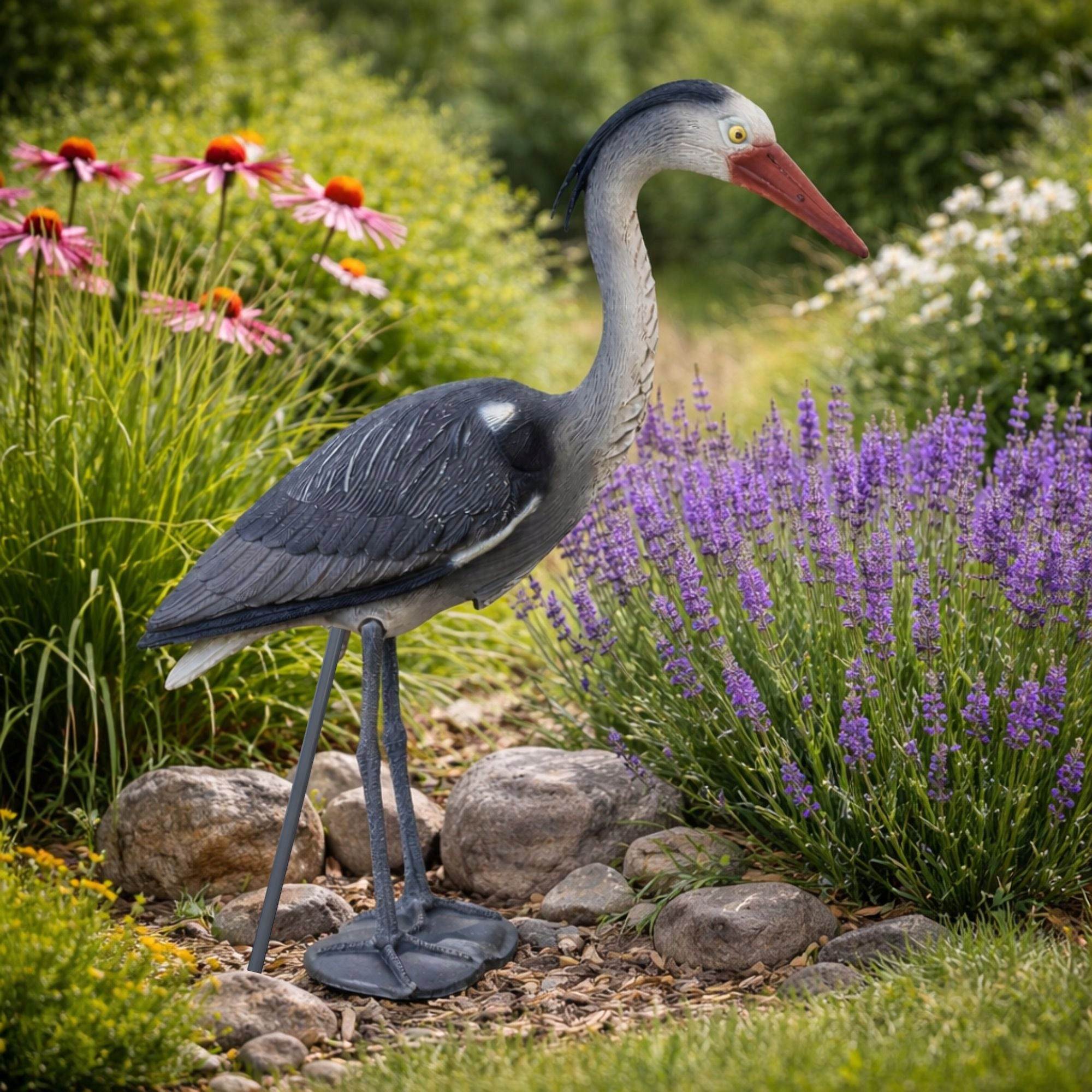 LARGE GARDEN FIGURINE FIGURE DECORATION FOR GARDEN LIKE A LIVING HERON STANDING XL Manufacturer code DUŻA CZAPLA REALISTYCZNA JAKOŚĆ PREMIUM