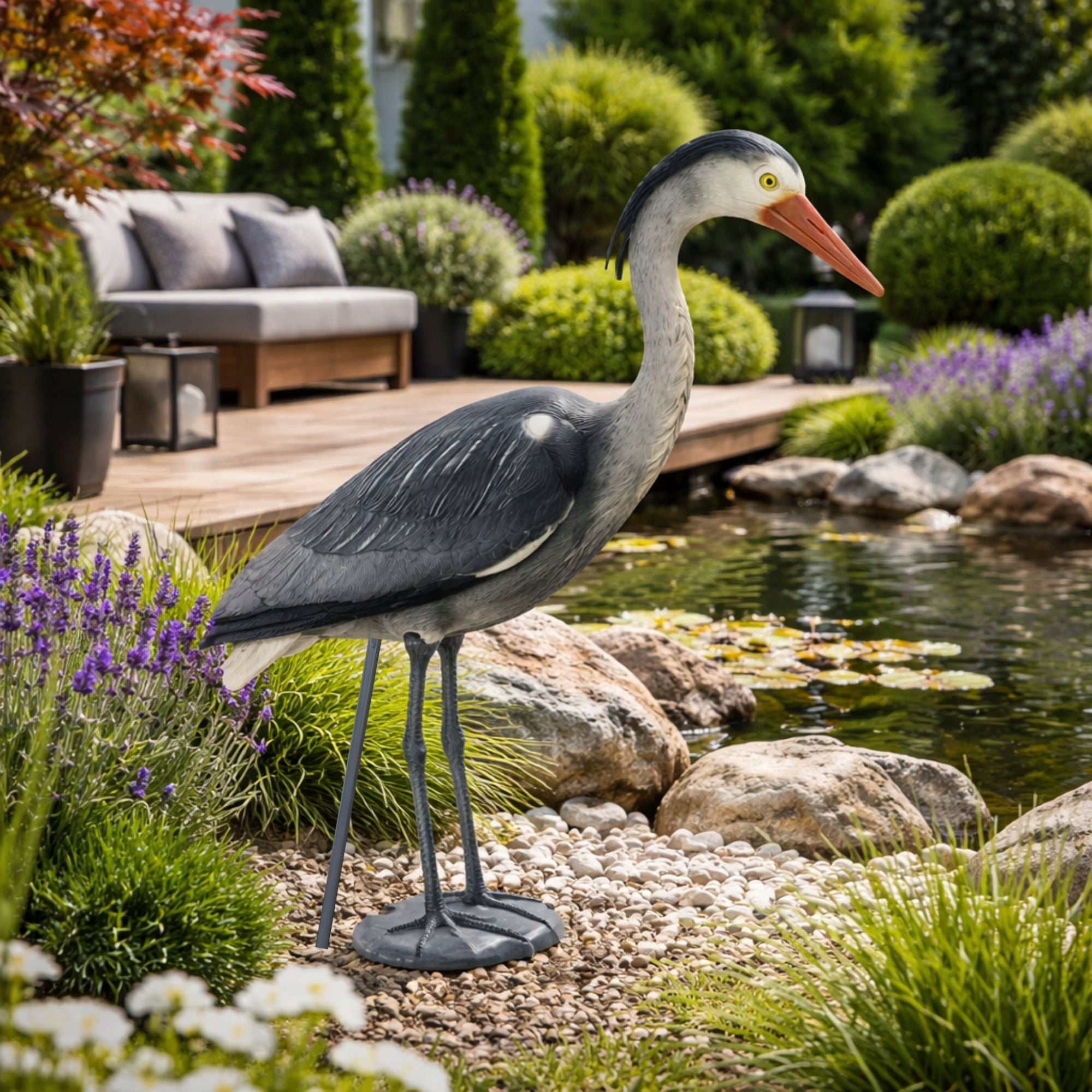 LARGE GARDEN FIGURINE FIGURE DECORATION FOR GARDEN LIKE A LIVING HERON STANDING XL Series SDH686