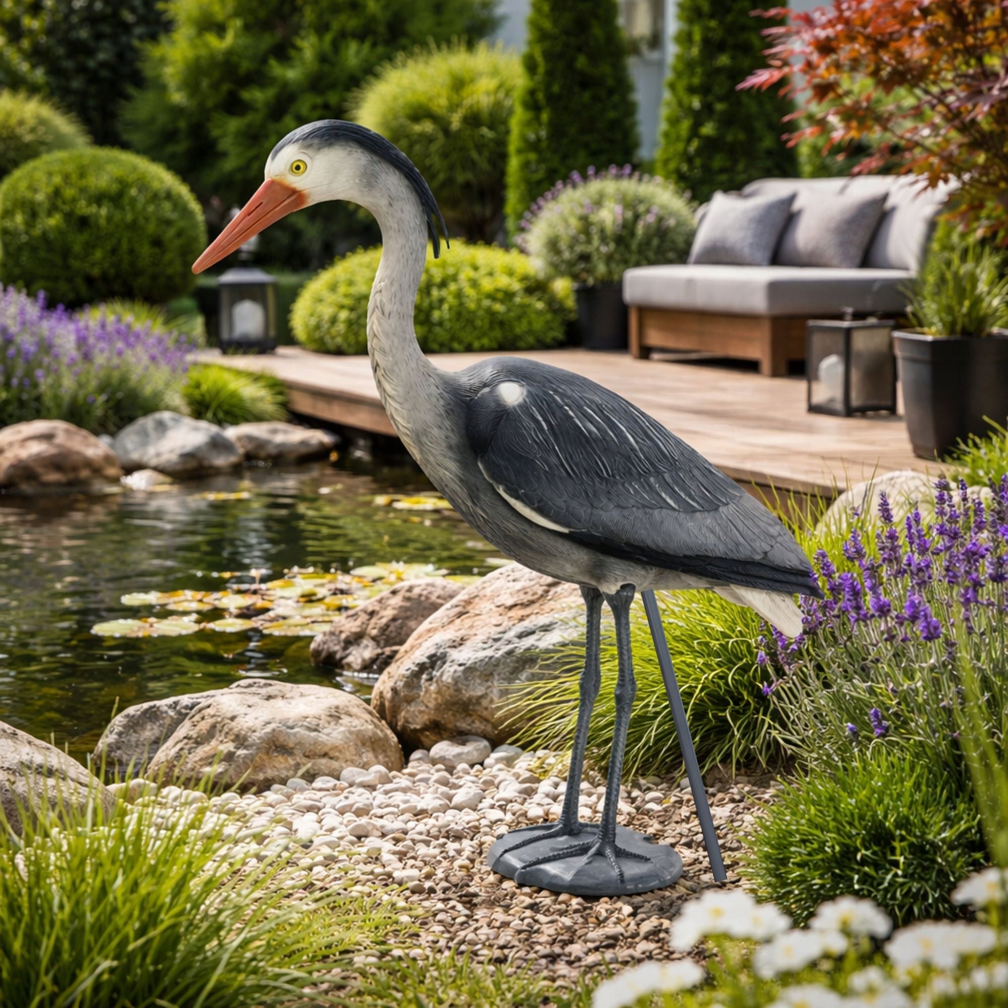 LARGE GARDEN FIGURINE FIGURE DECORATION FOR GARDEN LIKE A LIVING HERON STANDING XL Type sculpture (figure)