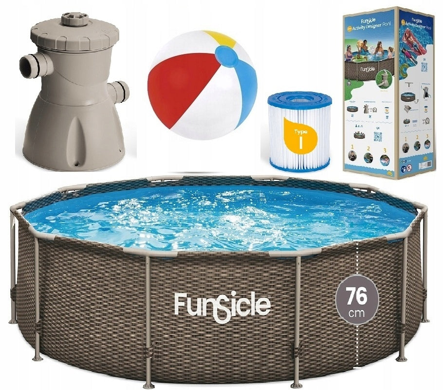 LARGE GARDEN FRAME POOL WITH PUMP 366x76 cm RATTAN MODEL 2026