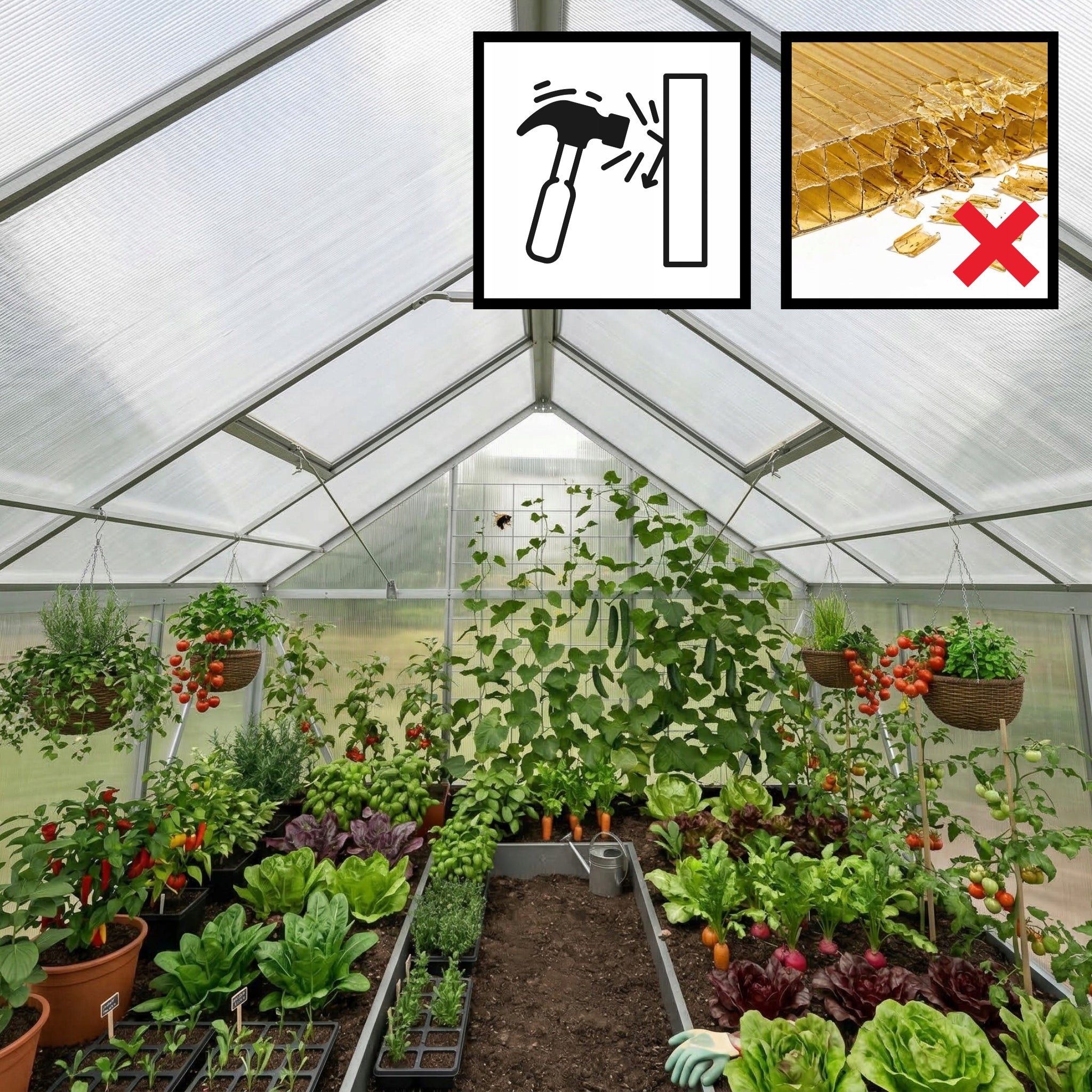 LARGE GARDEN GREENHOUSE 4X2 POLYCARBONATE COTTAGE TUNNEL 361X183CM 6,25M2 WINDOWS Manufacturer no brand
