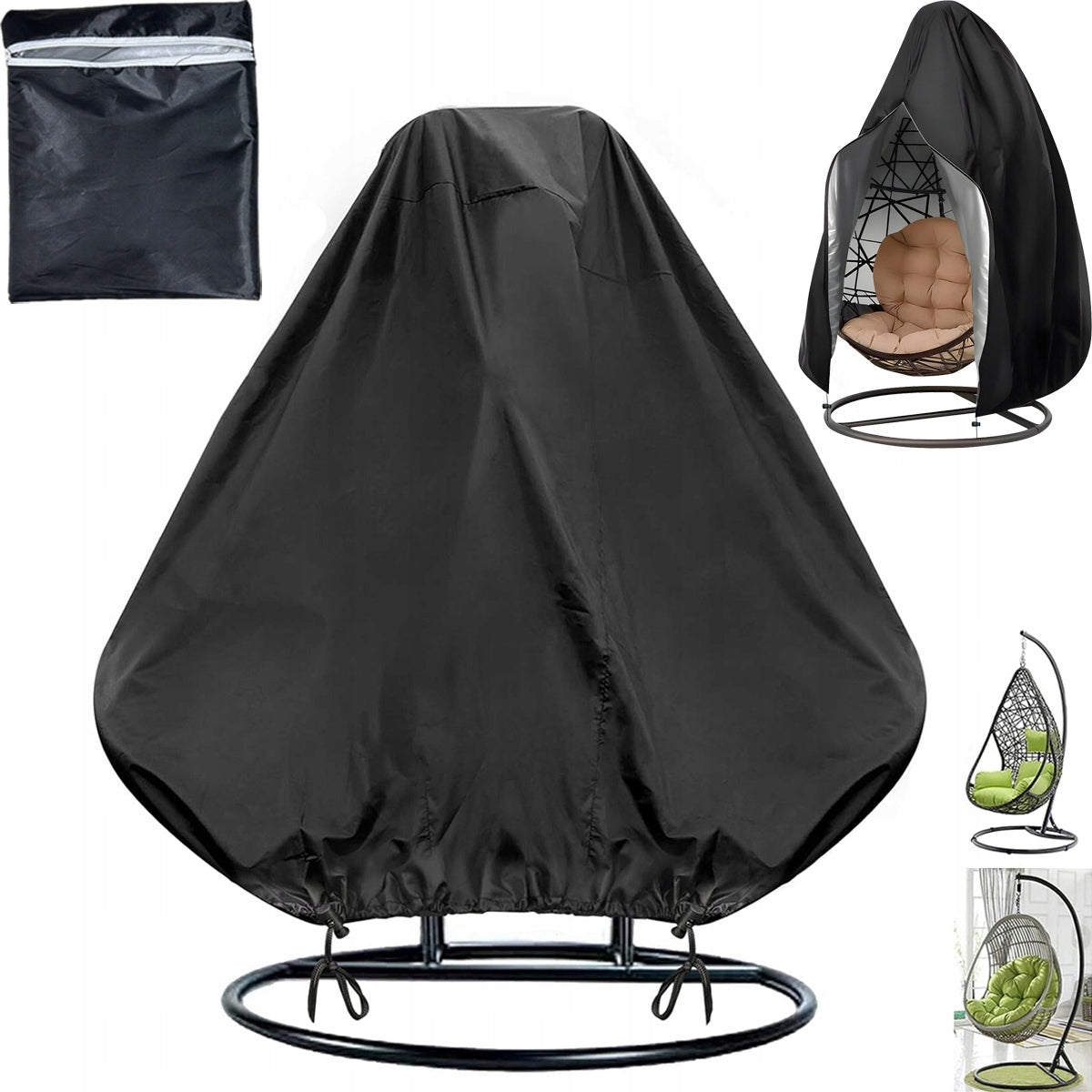 LARGE GARDEN HANGING CHAIR COVER DOUBLE COCOON SWING BLACK