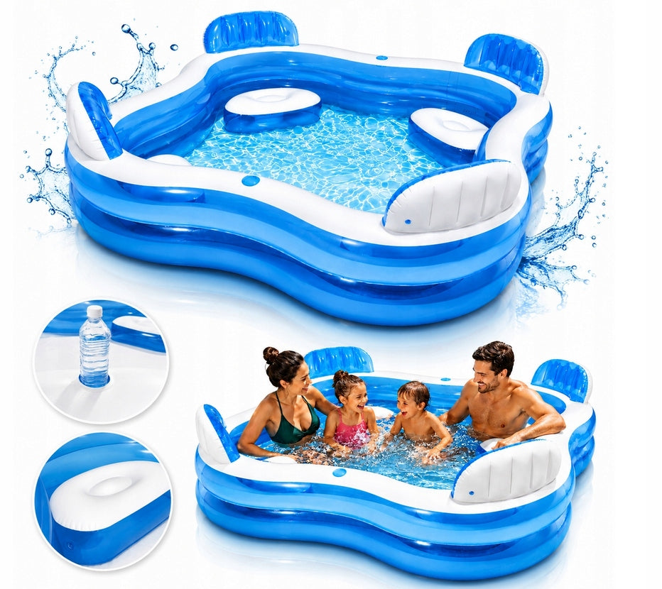 LARGE GARDEN POOL WITH SEATS INFLATABLE INTEX FAMILY FOR 4 PEOPLE Packaging status original