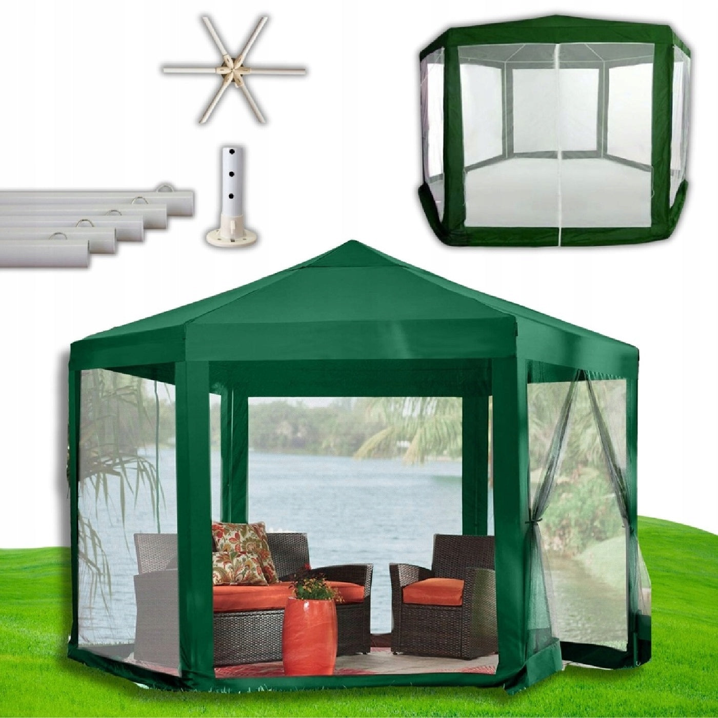LARGE GARDEN TENT TRADE PAVILION 6 WALLS WITH MOSQUITO NET GAZEBO FOR GARDEN