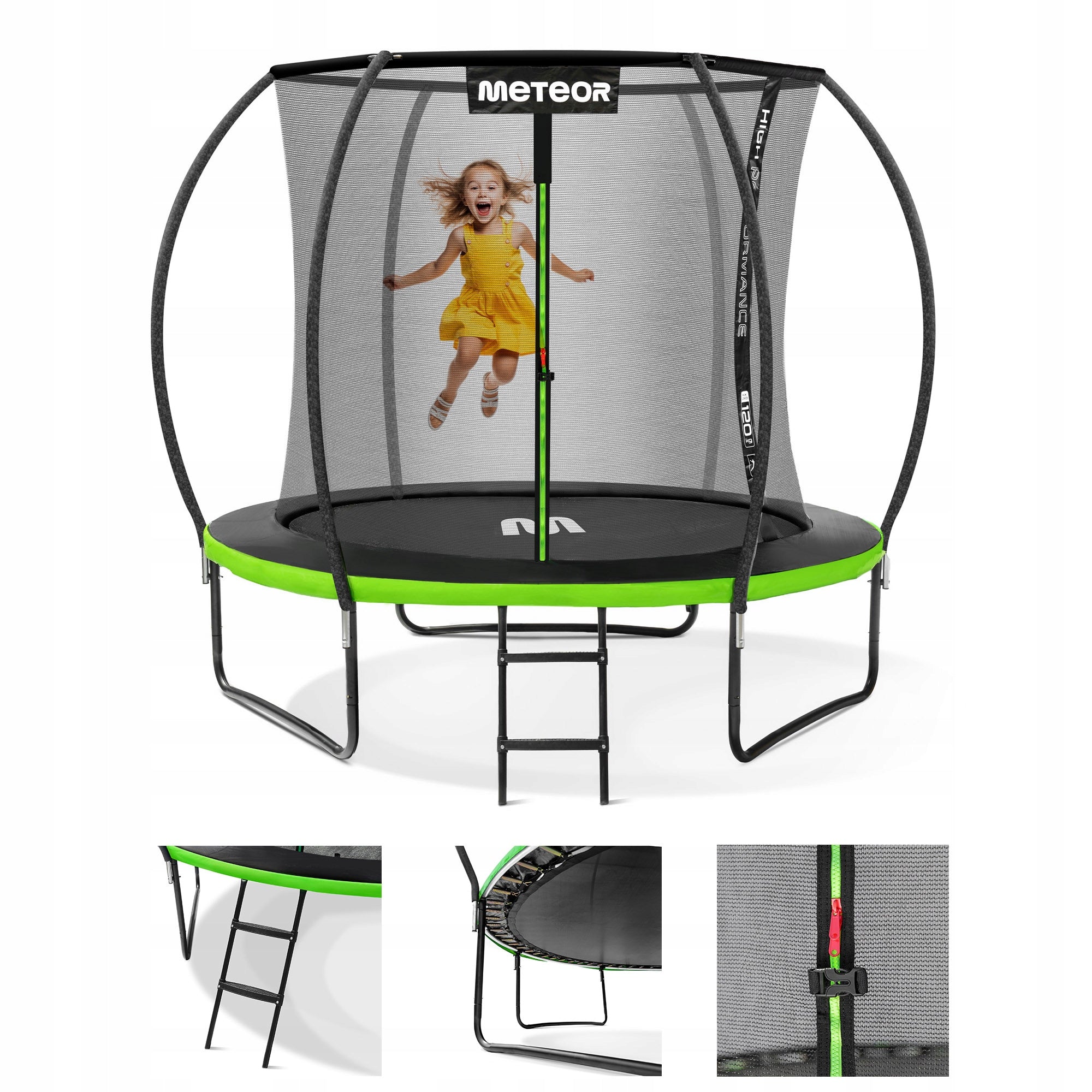 LARGE GARDEN TRAMPOLINE FOR CHILDREN AND ADULTS METEOR 8ft 243cm with mesh