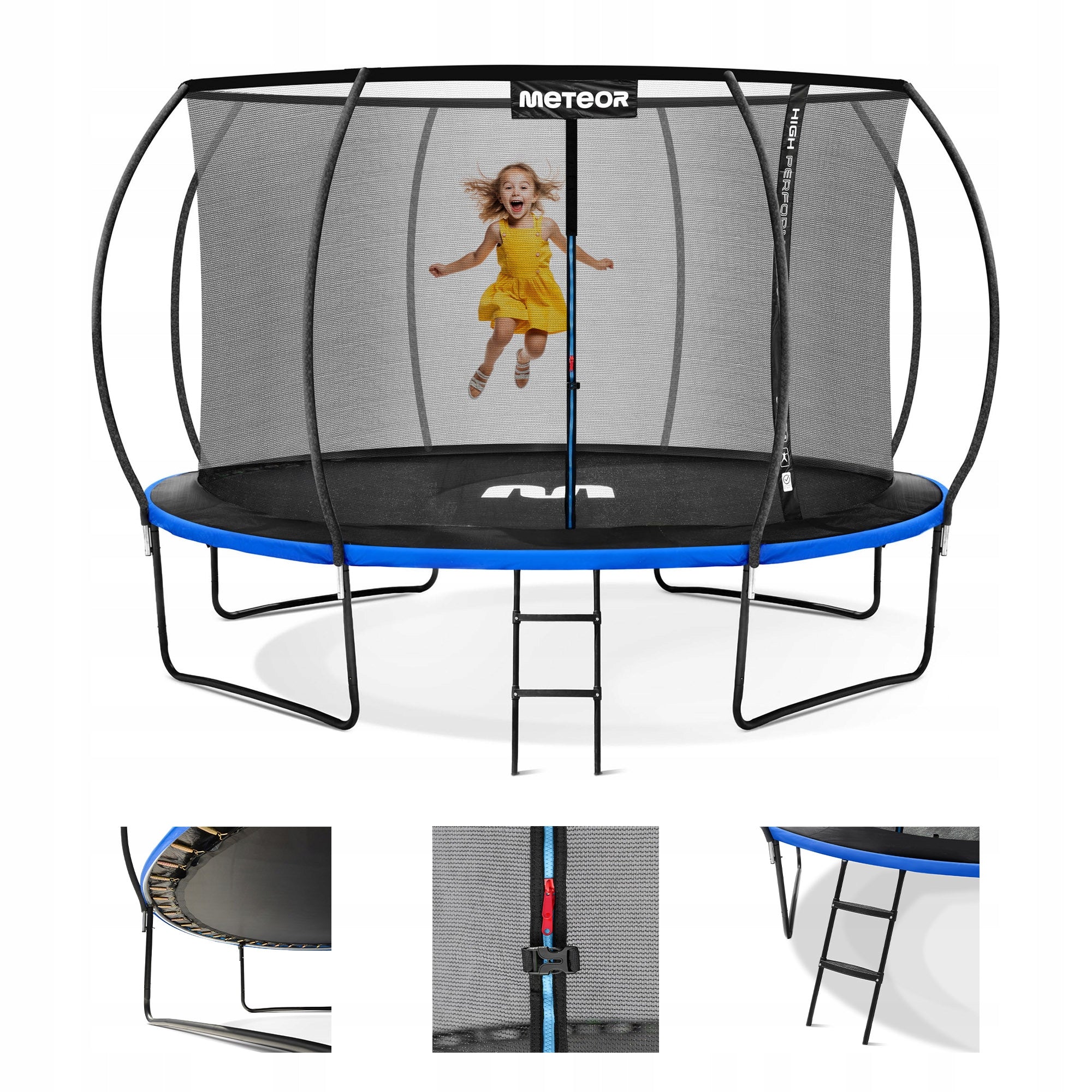 LARGE GARDEN TRAMPOLINE FOR KIDS AND ADULTS METEOR 12ft 365 with mesh