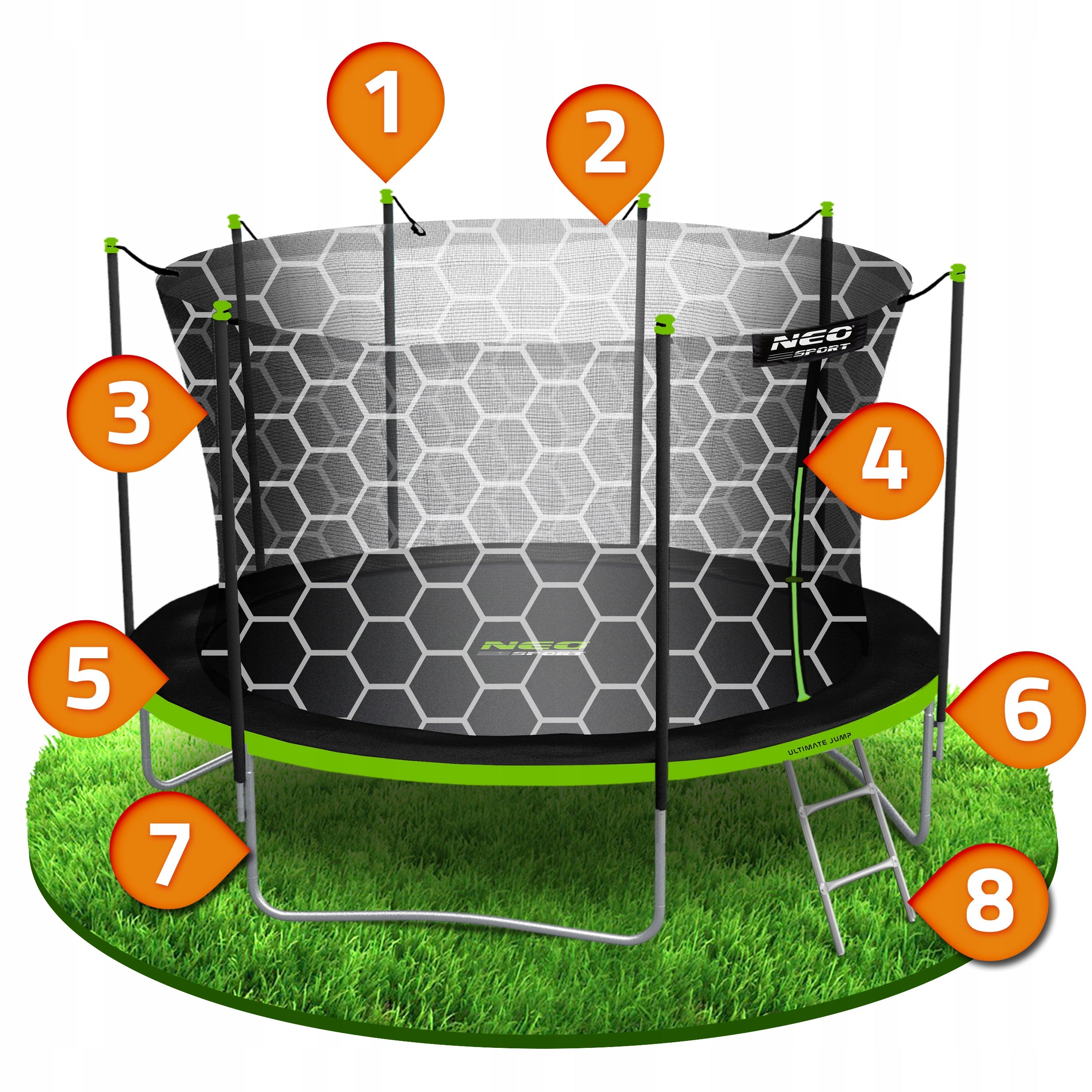 LARGE GARDEN TRAMPOLINE WITH INTERNAL NET FOR CHILDREN 374cm 12ft + LADDER Packaging status original