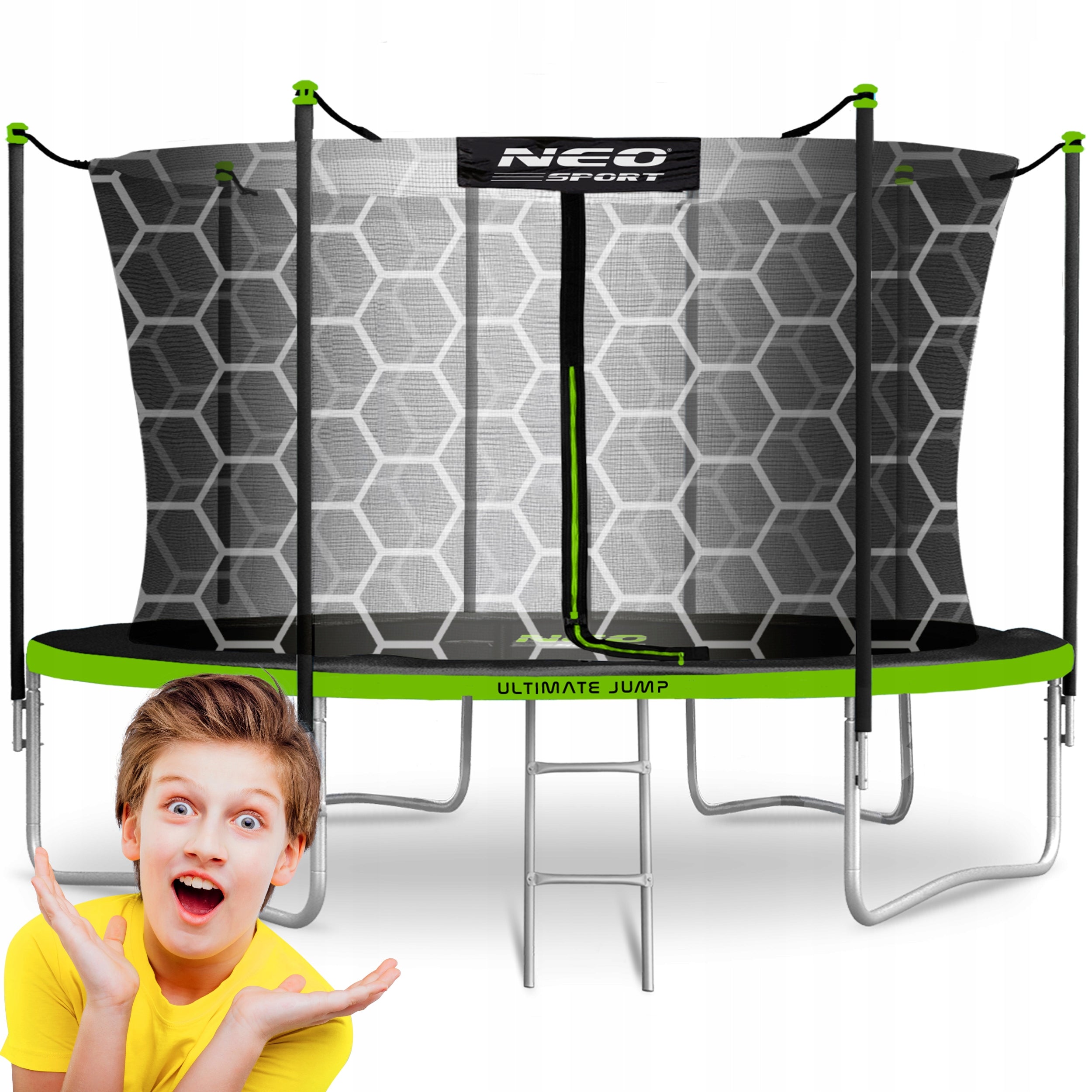 LARGE GARDEN TRAMPOLINE WITH INTERNAL NET FOR CHILDREN 374cm 12ft + LADDER