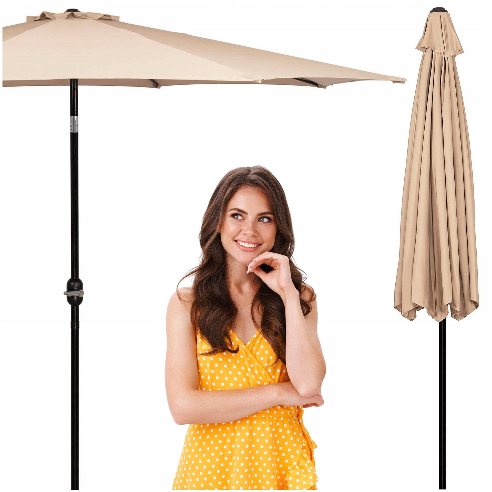 LARGE GARDEN UMBRELLA FOLDING BROKEN STRONG 300cm WITH CRANK SOLID