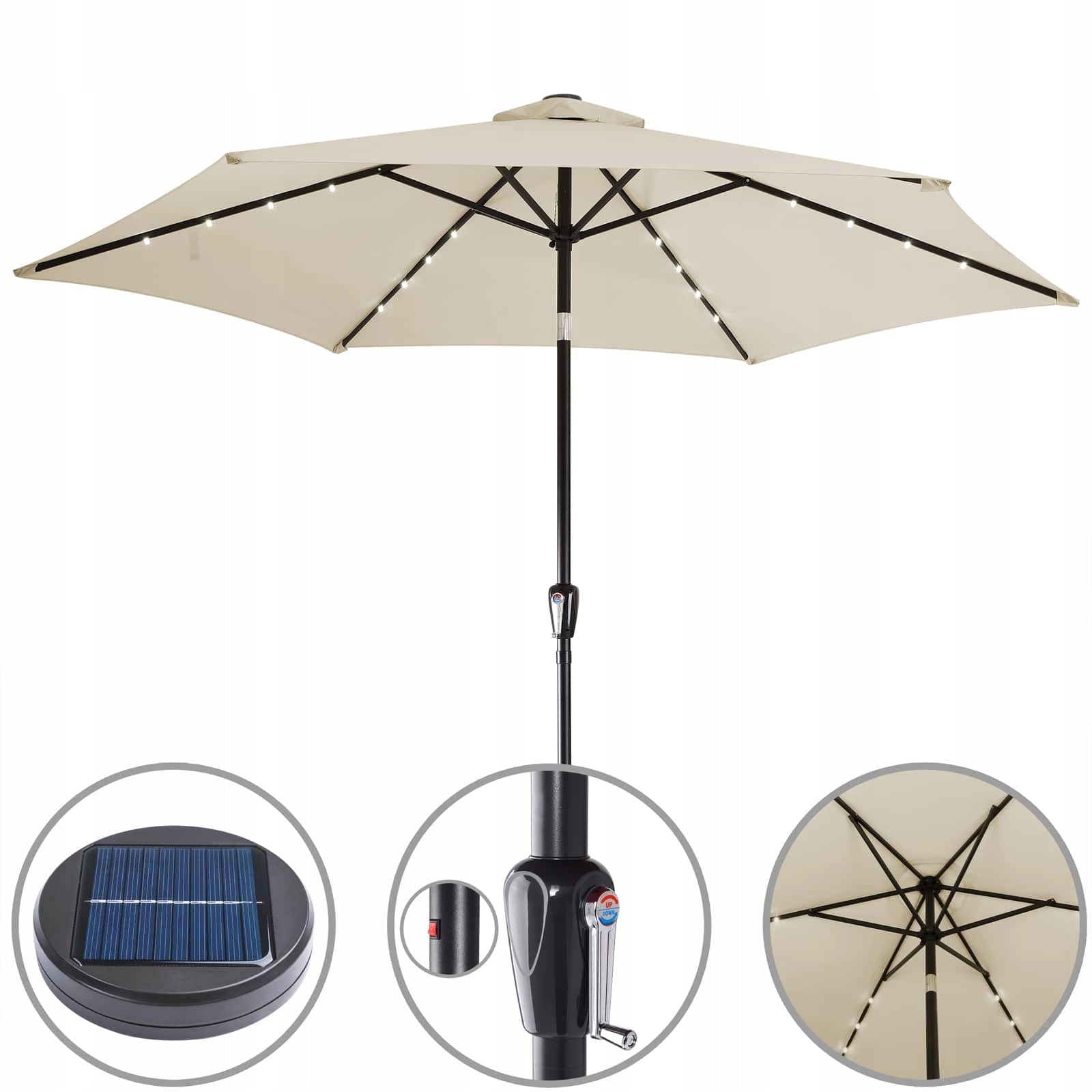 LARGE GARDEN UMBRELLA WITH A DIAMETER OF 270CM WITH LED CRANK Product weight with unit packaging 6.2 kg