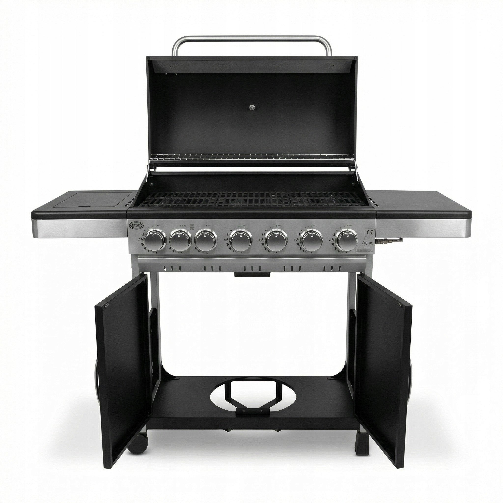 LARGE GAS GRILL DEKRAFT 6+1 BURNERS COVER HOSE REDUCER CAST IRON GRATE Manufacturer code DE-G61