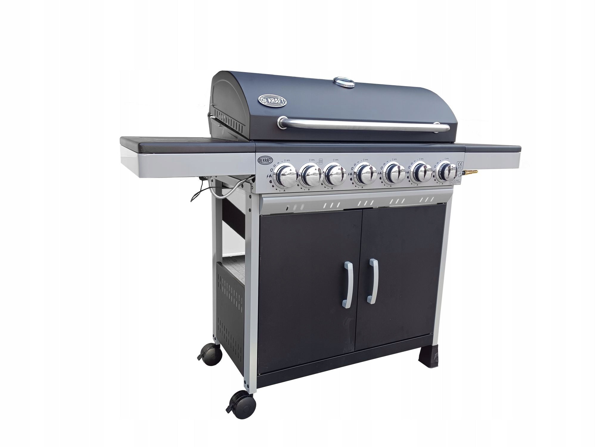 LARGE GAS GRILL DEKRAFT 6+1 BURNERS COVER HOSE REDUCER CAST IRON GRATE Power 15.1 kW