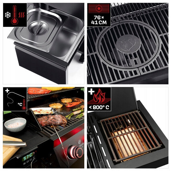 LARGE GAS GRILL LANDMANN CoolBlack5+2 maxX DRAWERS CAST IRON GRATE AT HAND Number of burners 7