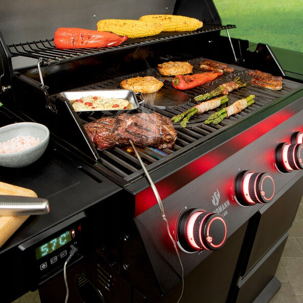 LARGE GAS GRILL LANDMANN CoolBlack5+2 maxX DRAWERS CAST IRON GRATE AT HAND Power 15 kW