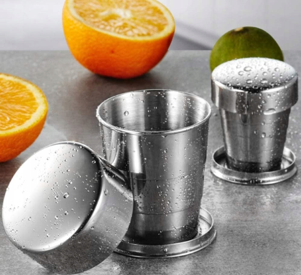 LARGE GLASS FOLDING TOURIST METAL CUP 250ML TRAVEL METAL Brand no brand