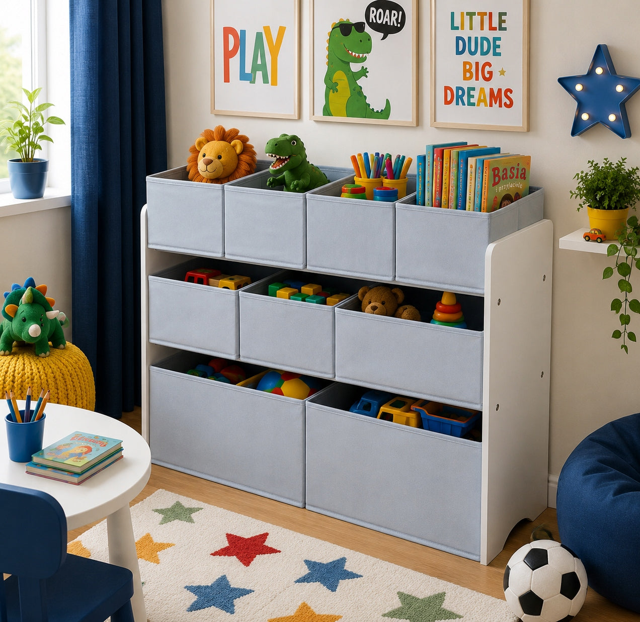 LARGE GRAY WHITE BOOKCASE ORGANIZER BASKET CONTAINERS FOR CHILDREN'S TOYS Brand MPMAX