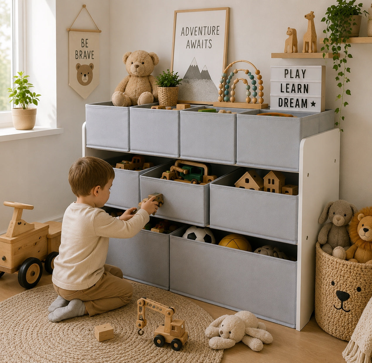 LARGE GRAY WHITE BOOKCASE ORGANIZER BASKET CONTAINERS FOR CHILDREN'S TOYS Manufacturer code regał szary siwy dla dzieci
